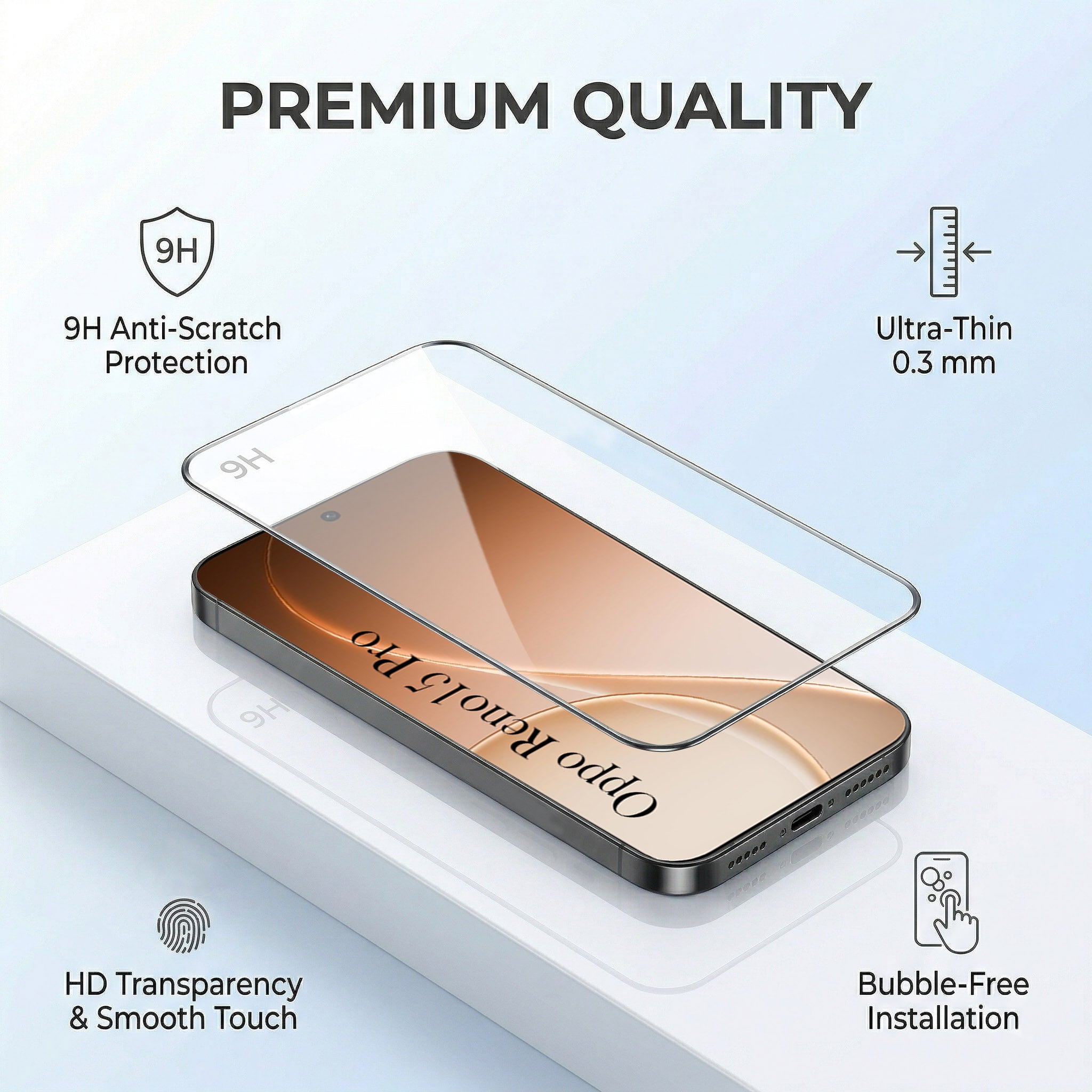 For Oppo Reno15 Pro 5G | Oppo Reno 15 Pro 5G Combo with Back Cover and 9H Tempered Glass (Lifetime Anti-Yellow | Sleek Hard Crystal | Oleophobic Coating Screen Glass)