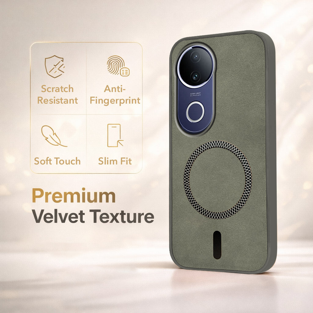 For Vivo T4R Back Cover Case Leather Finish (MagSafe Compatible Wireless Charging | Soft Touch | Camera Bump Protection)