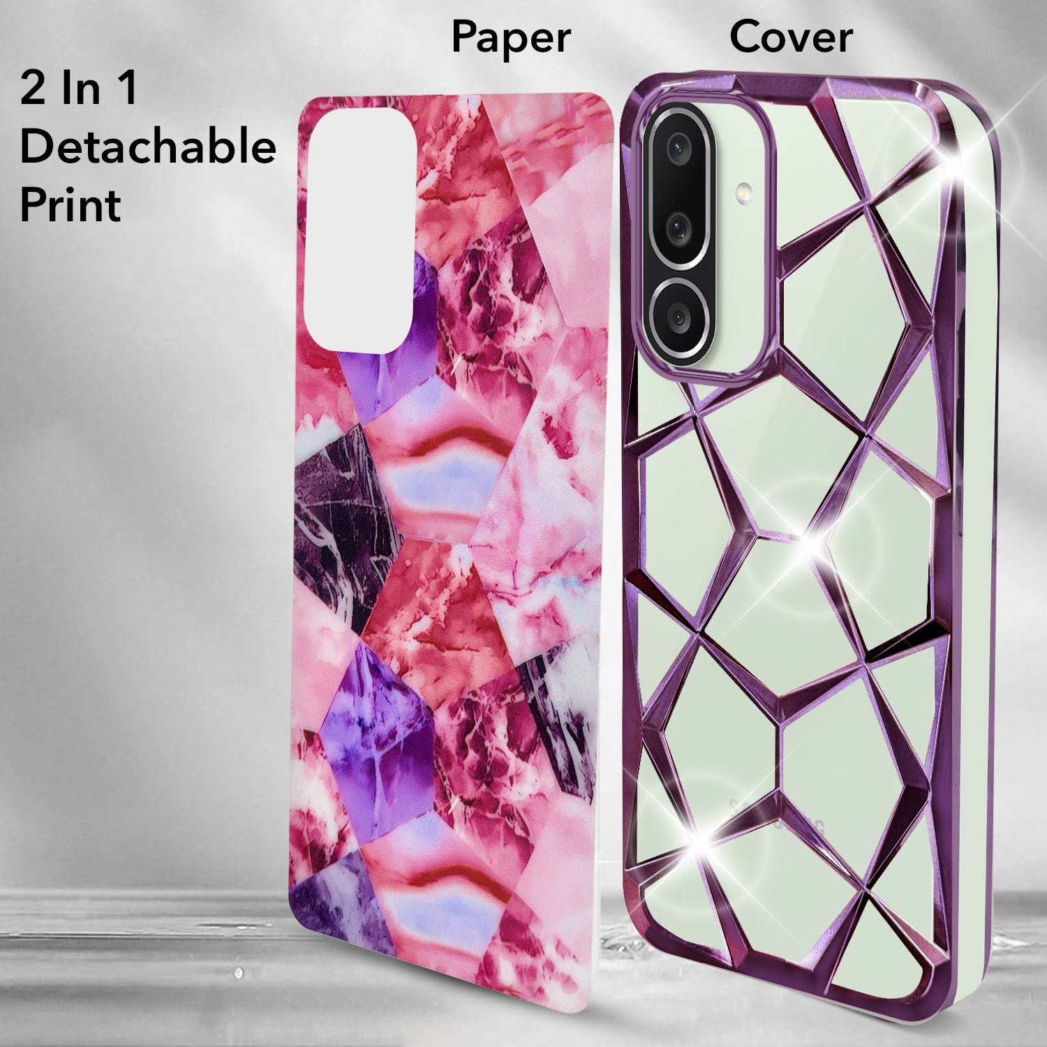 For Samsung Galaxy M56 | Samsung Galaxy F56 Back Cover Case Compatible 3D Silicone (Dual Design Glitter Sparkle and Detachable Diamond Print Case | Soft and Flexible)