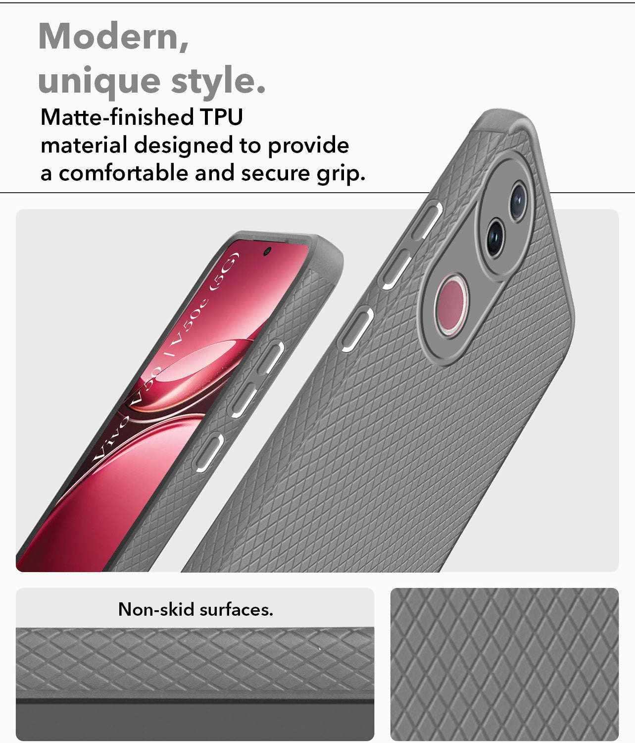 For Vivo V50 | Vivo V50e Back Cover Case (Liquid Silicone | Side Grip | Camera Protection)