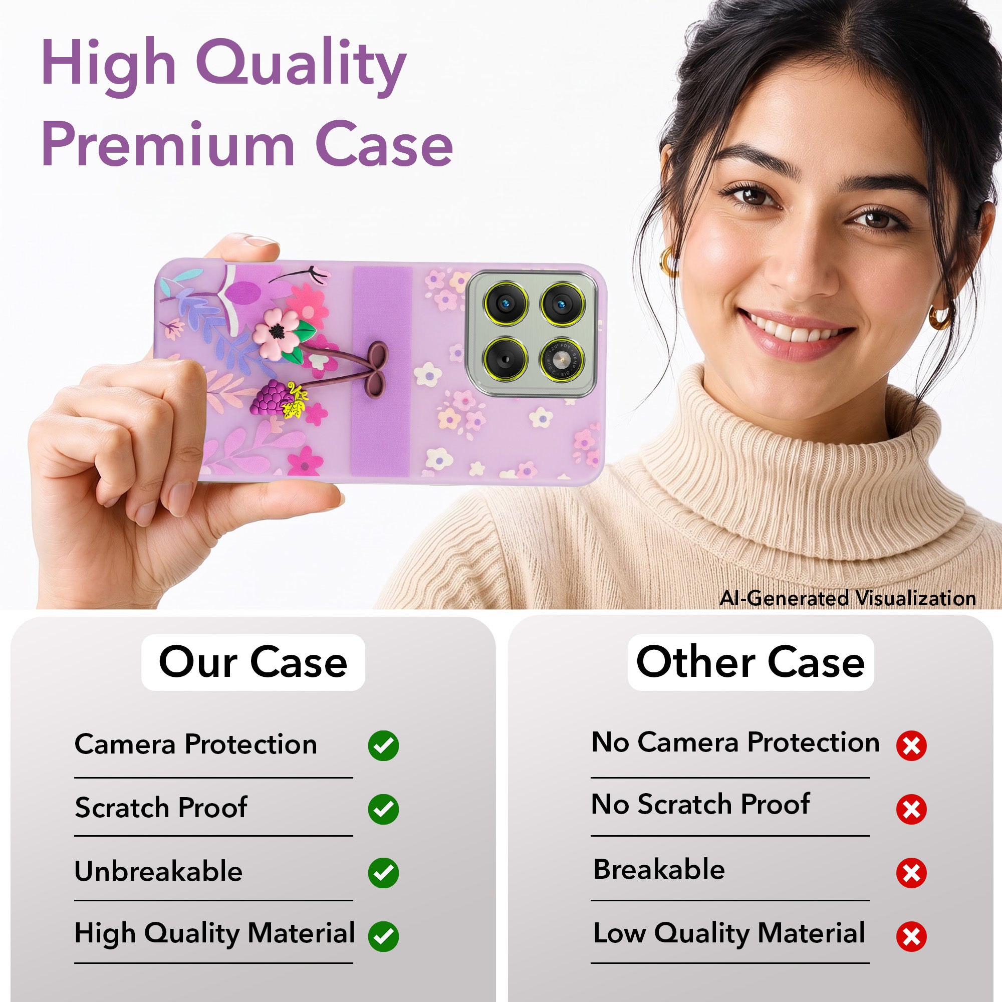 For Motorola Moto Edge 70 Back Cover Case (3D Cute Cartoons | Hard Back Side Soft | Matte Premium Finish | HD Printing)