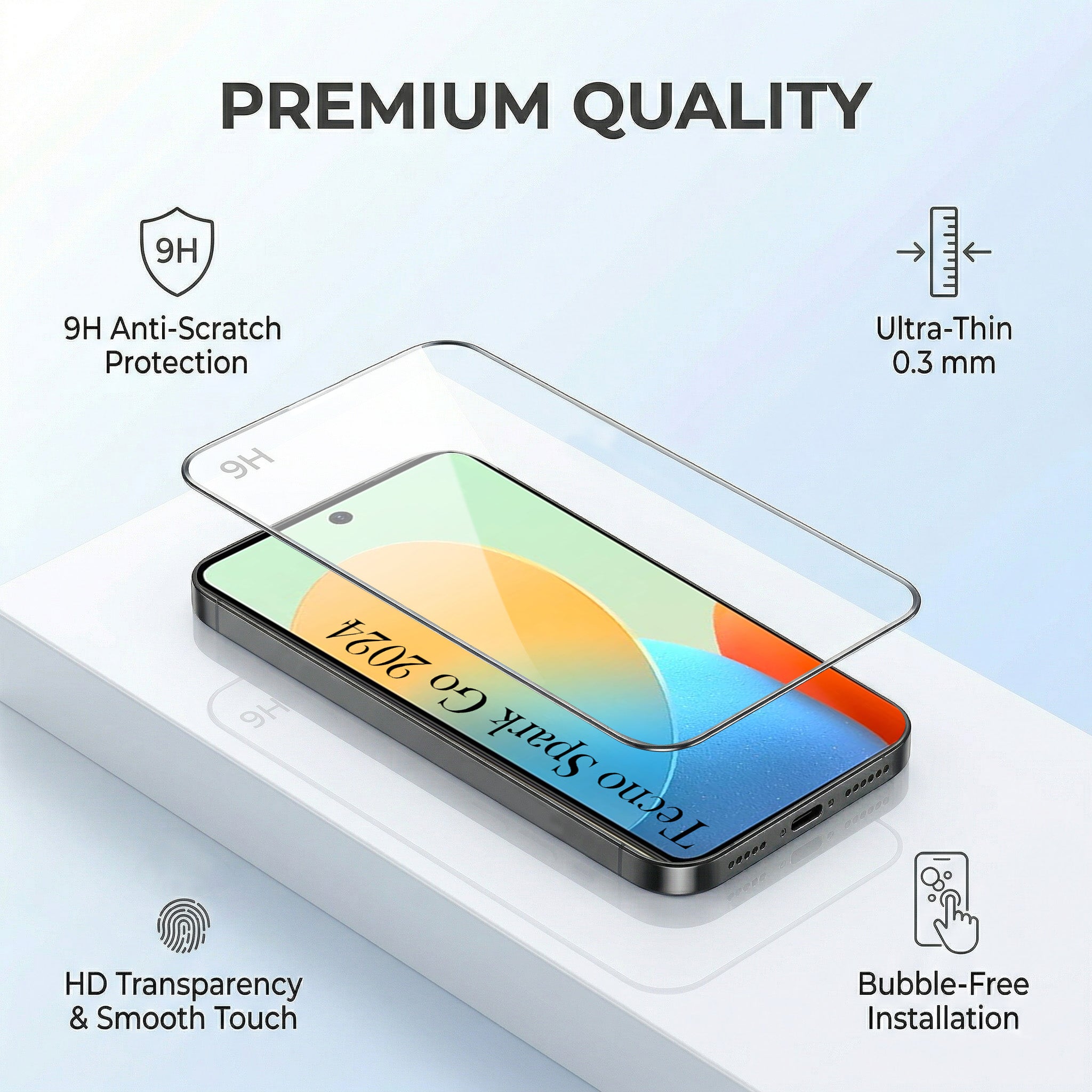 For Tecno Spark Go 2024 Combo with Back Cover and 9H Tempered Glass (Liquid Silicone | Camera Protection | Oleophobic Coating Screen Glass)