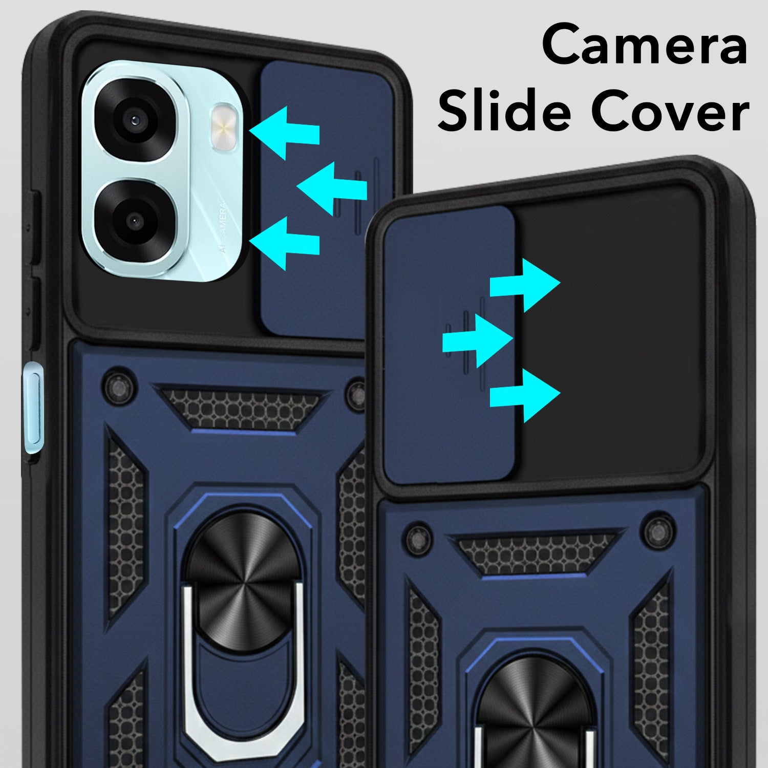 For Oppo A6X | Oppo A6S Back Cover Case Hybrid Armor (Sliding Shutter Camera Protection | Polycarbonate |Ring Holder Kickstand)