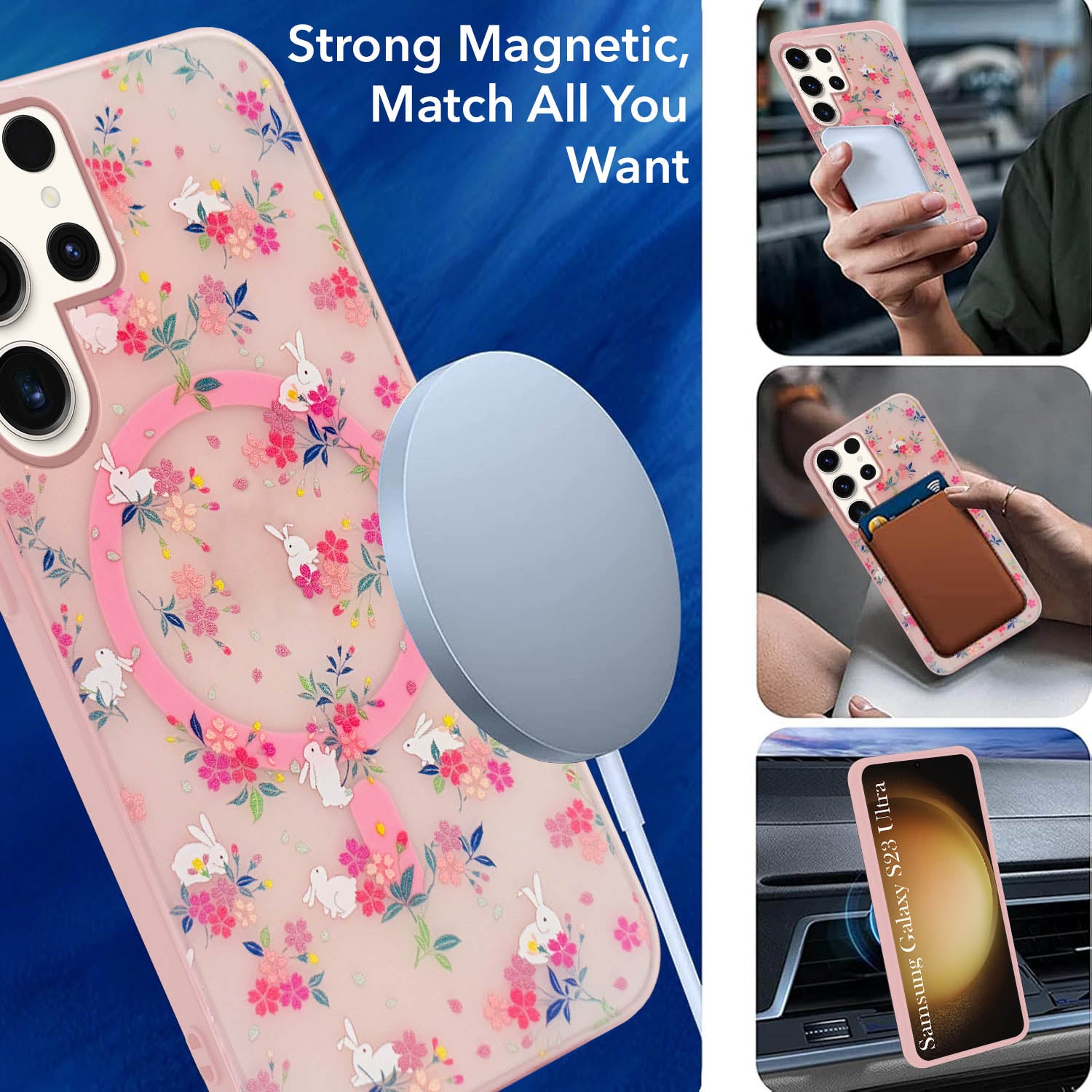 For Samsung Galaxy S23 Ultra Back Cover Case (Cute Floral Design | Flower Print for Girls | MagSafe Compatible Wireless Charging)