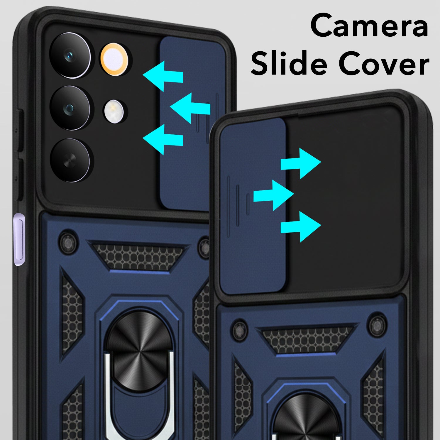 For Realme C85 5G | Realme Narzo 90x Back Cover Case Hybrid Armor (Sliding Shutter Camera Protection | Polycarbonate |Ring Holder Kickstand)