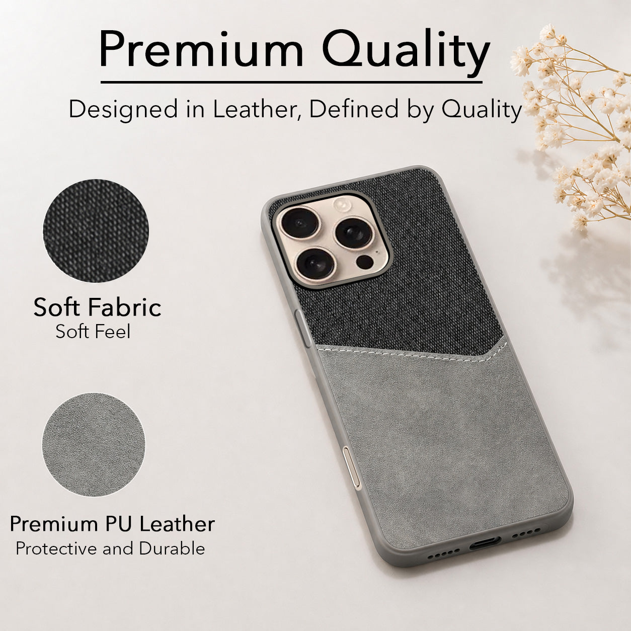 For Apple iPhone 16 Pro Back Cover Case (Dual PU Leather Stitch | Professional Minimalist | Soft and Flexible)