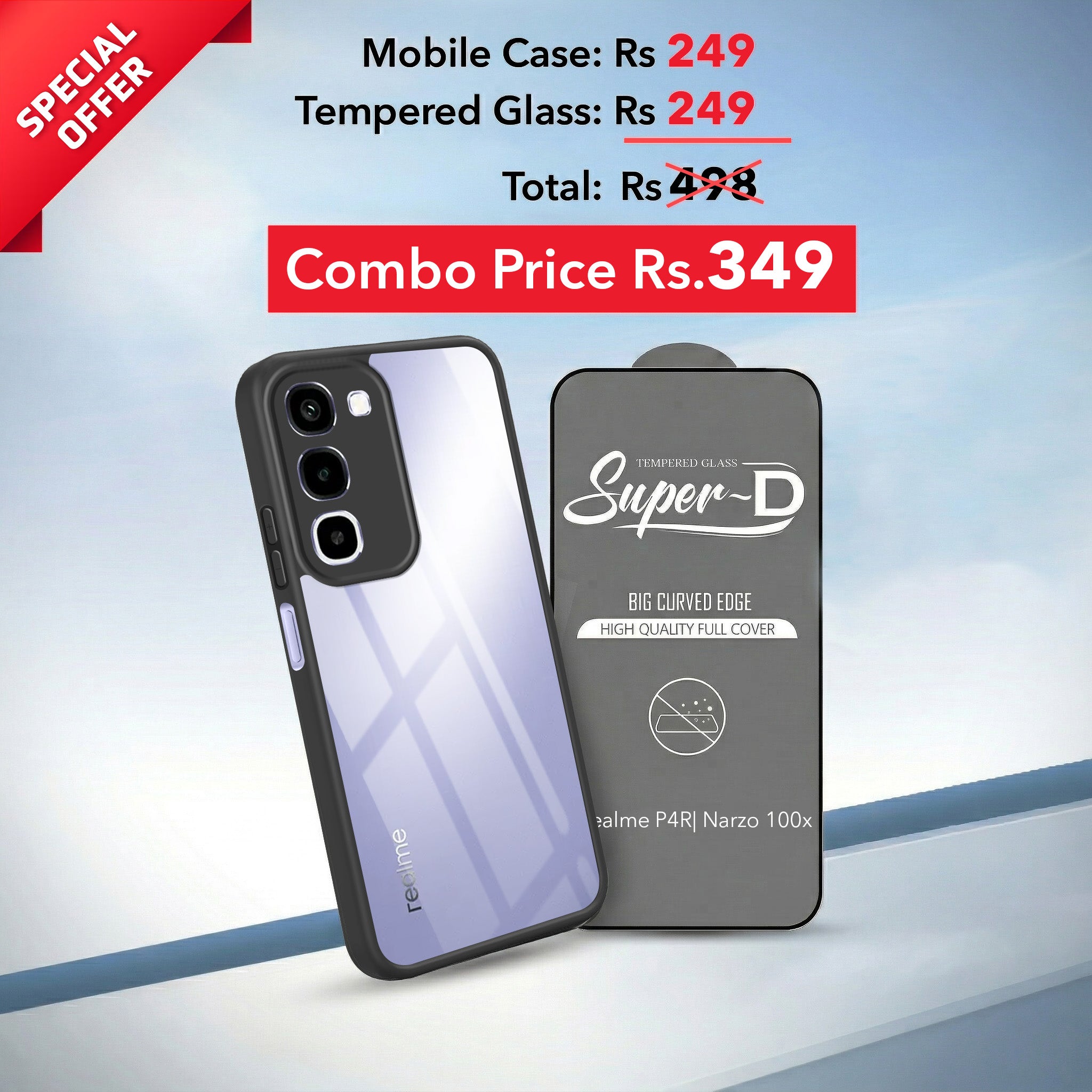 For Realme P4R 5G | Realme Narzo 100X 5G Combo with Back Cover and 9H Tempered Glass (Lifetime Anti-Yellow | Crystal Clear Shockproof | Oleophobic Coating Screen Glass)