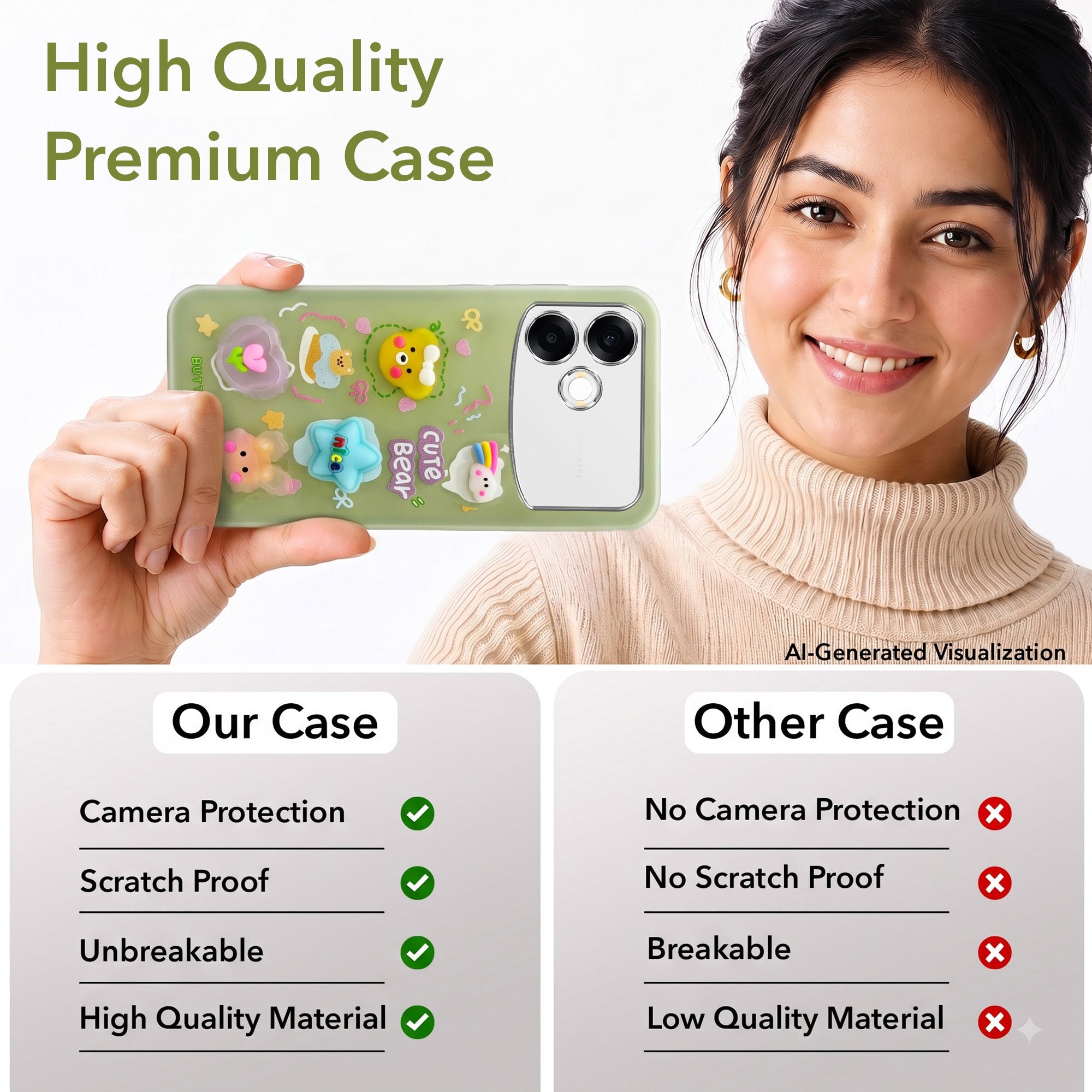 For Oppo F33 Pro 5G Back Cover Case (3D Cute Cartoons | Hard Back Side Soft | Matte Premium Finish | HD Printing)