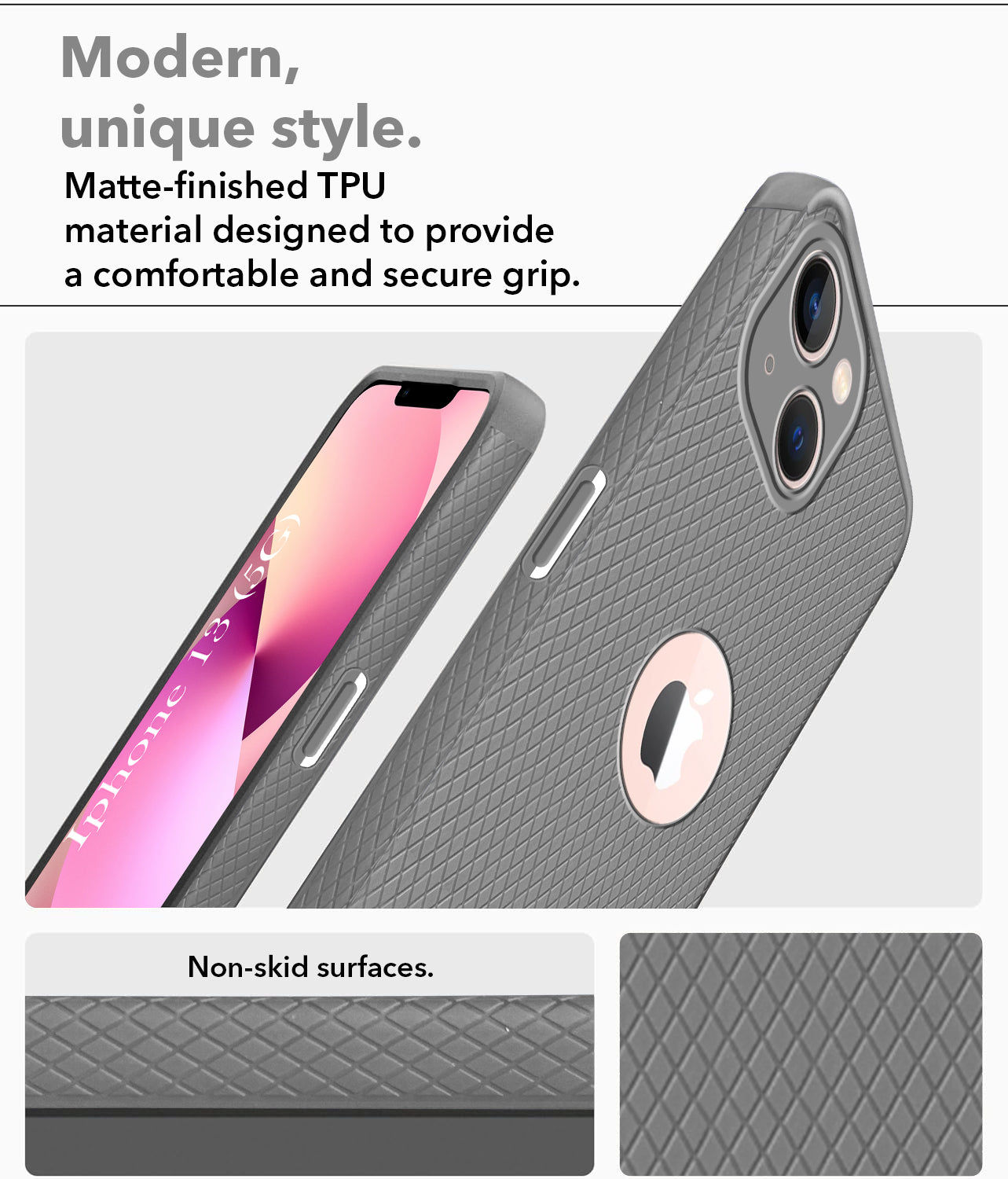 For Apple iPhone 13 Back Cover Case Liquid Silicone (Camera Protection | Side Grip Texture | Soft and Flexible)