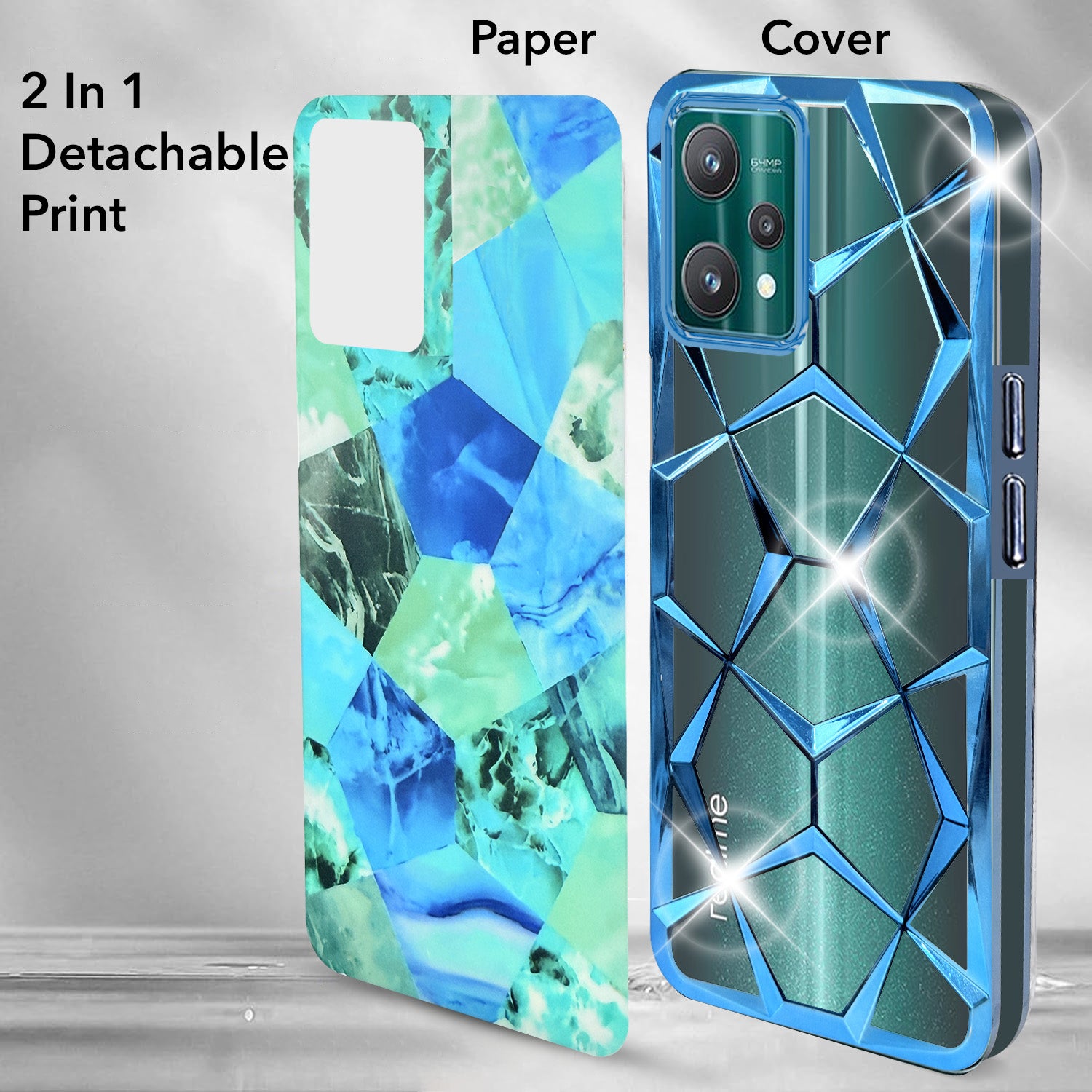 For Realme 9 Pro Back Cover Case ( Dual Design Glitter Sparkle and Detachable Diamond Print Case | Soft and Flexible)
