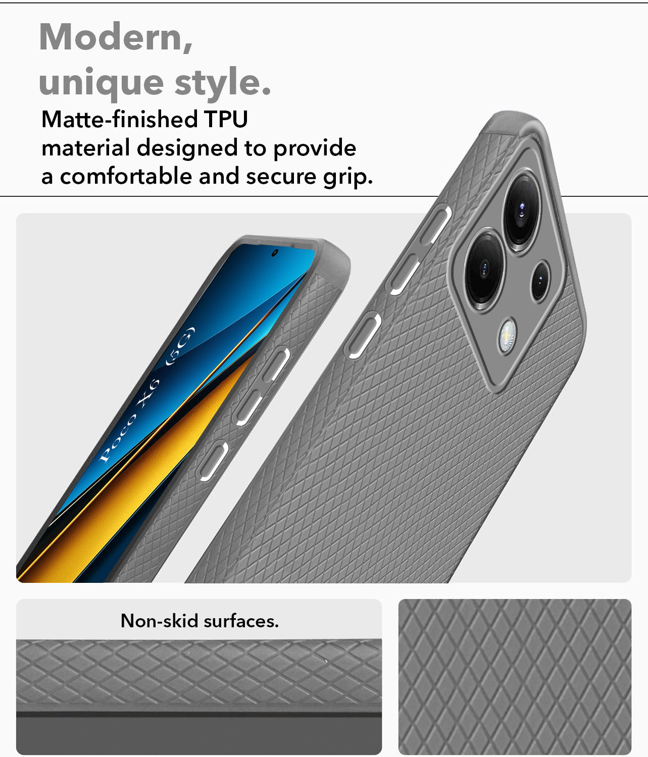 For Poco X6 5G Back Cover Case (Liquid Silicone | Side Grip | Camera Protection)