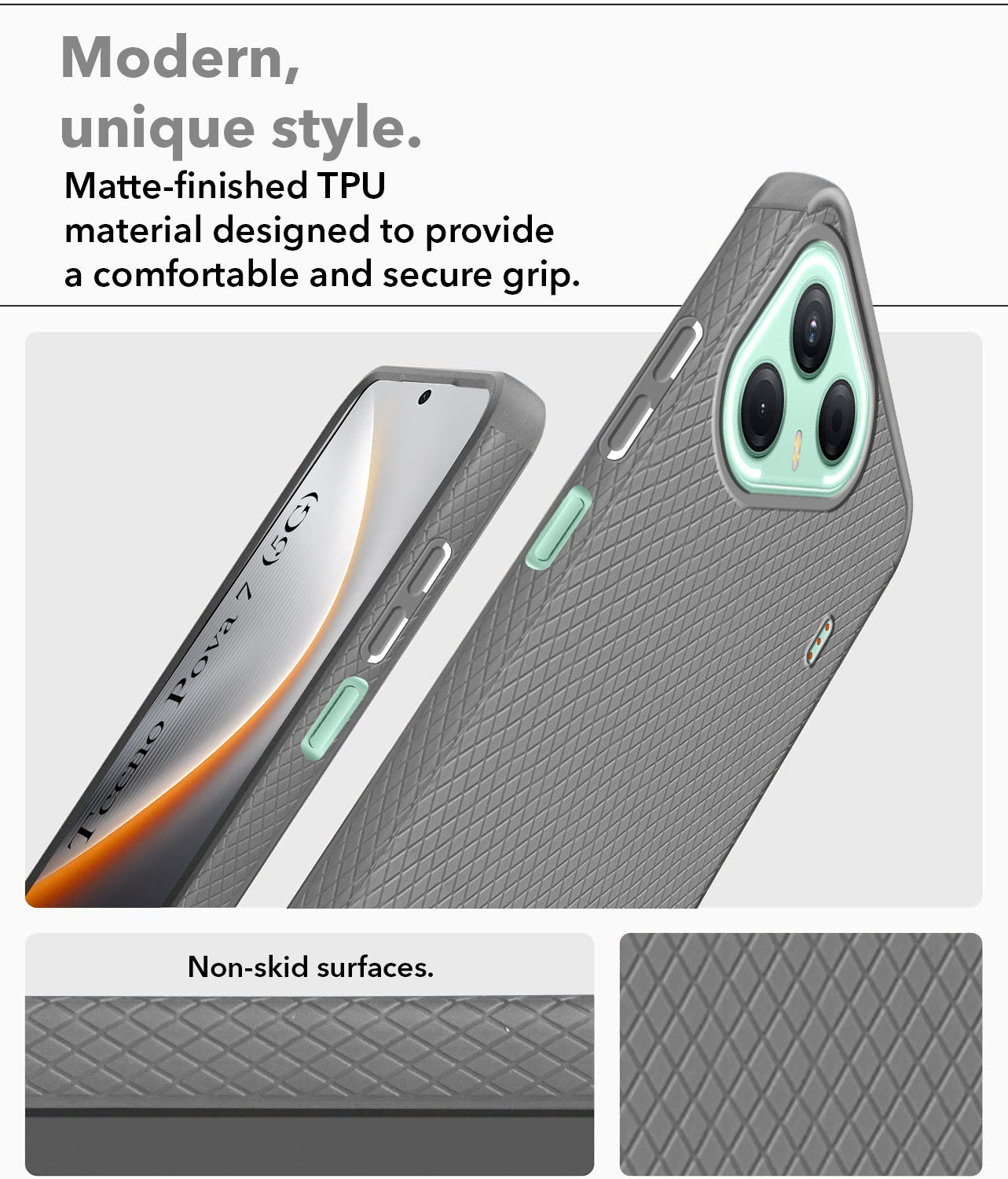 For Tecno Pova 7 5G Back Cover Case (Liquid Silicone | Side Grip | Camera Protection)