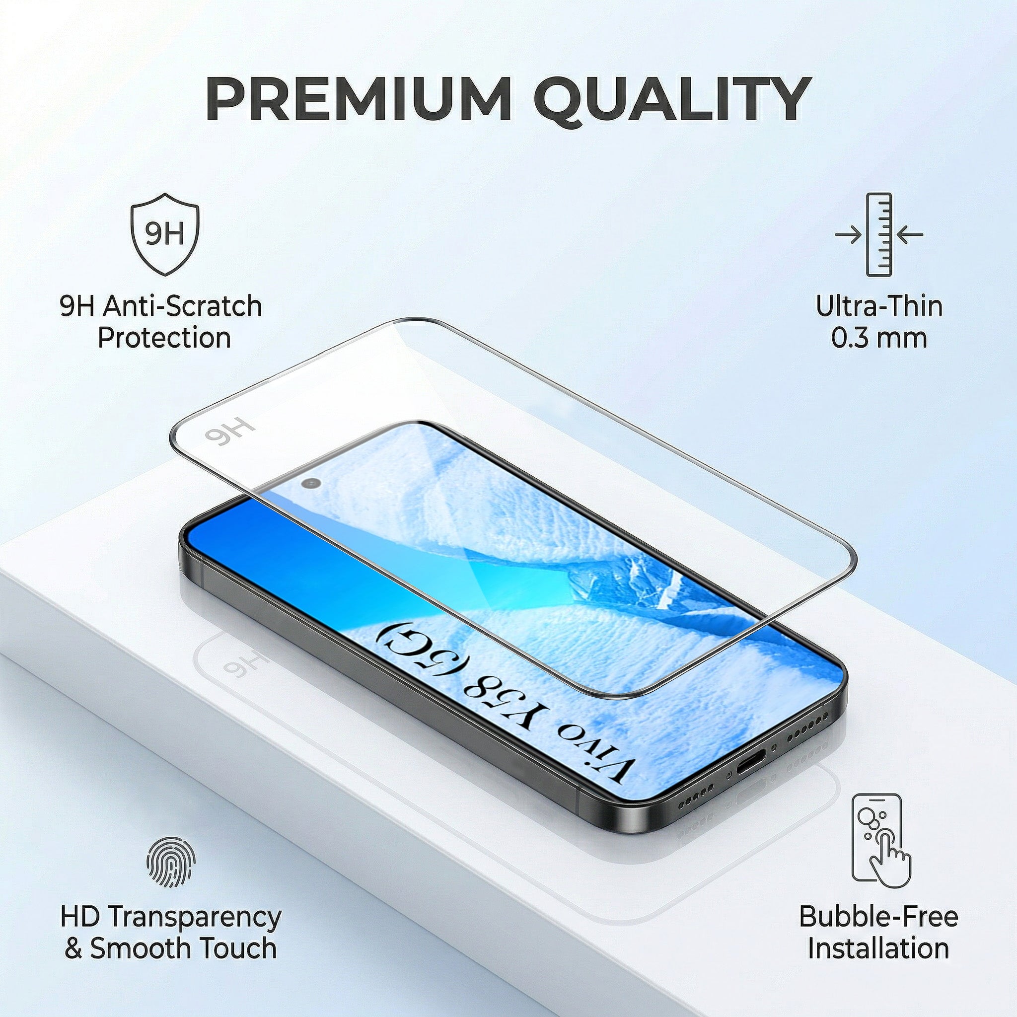 For Vivo Y58 5G Combo with Back Cover and 9H Tempered Glass (Liquid Silicone | Camera Protection | Oleophobic Coating Screen Glass)