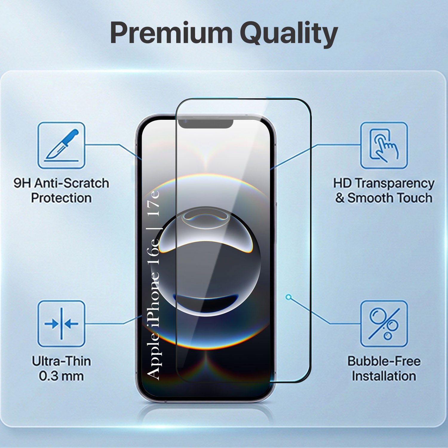 For Apple iPhone 16e | iPhone 17e Combo with Back Cover and 9H Tempered Glass (Liquid Silicone | Camera Protection | Oleophobic Coating Screen Glass)