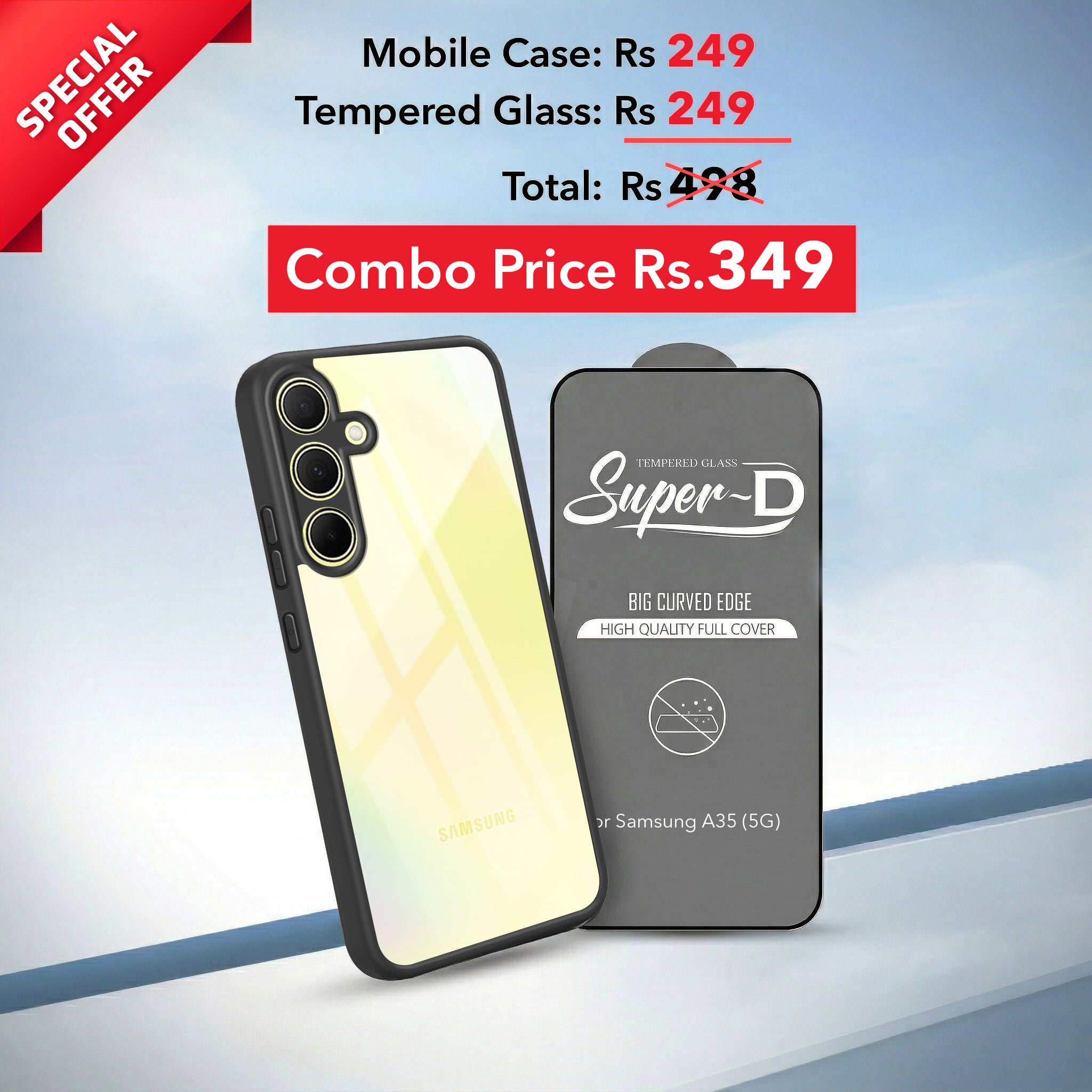 For Samsung Galaxy A35 5G Combo with Back Cover and 9H Tempered Glass (Lifetime Anti-Yellow | Crystal Clear Shockproof | Oleophobic Coating Screen Glass)