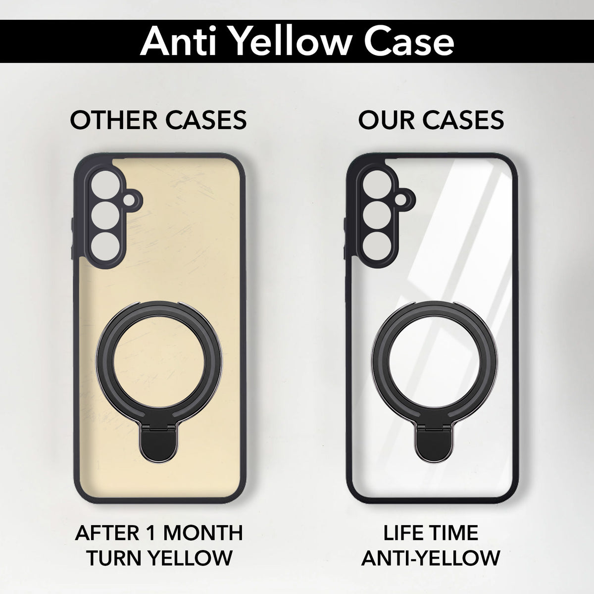 For Samsung Galaxy A14 4G | 5G Back Cover Case (Kick Stand Ring Holder | Life time Anti Yellow | Camera Protection)