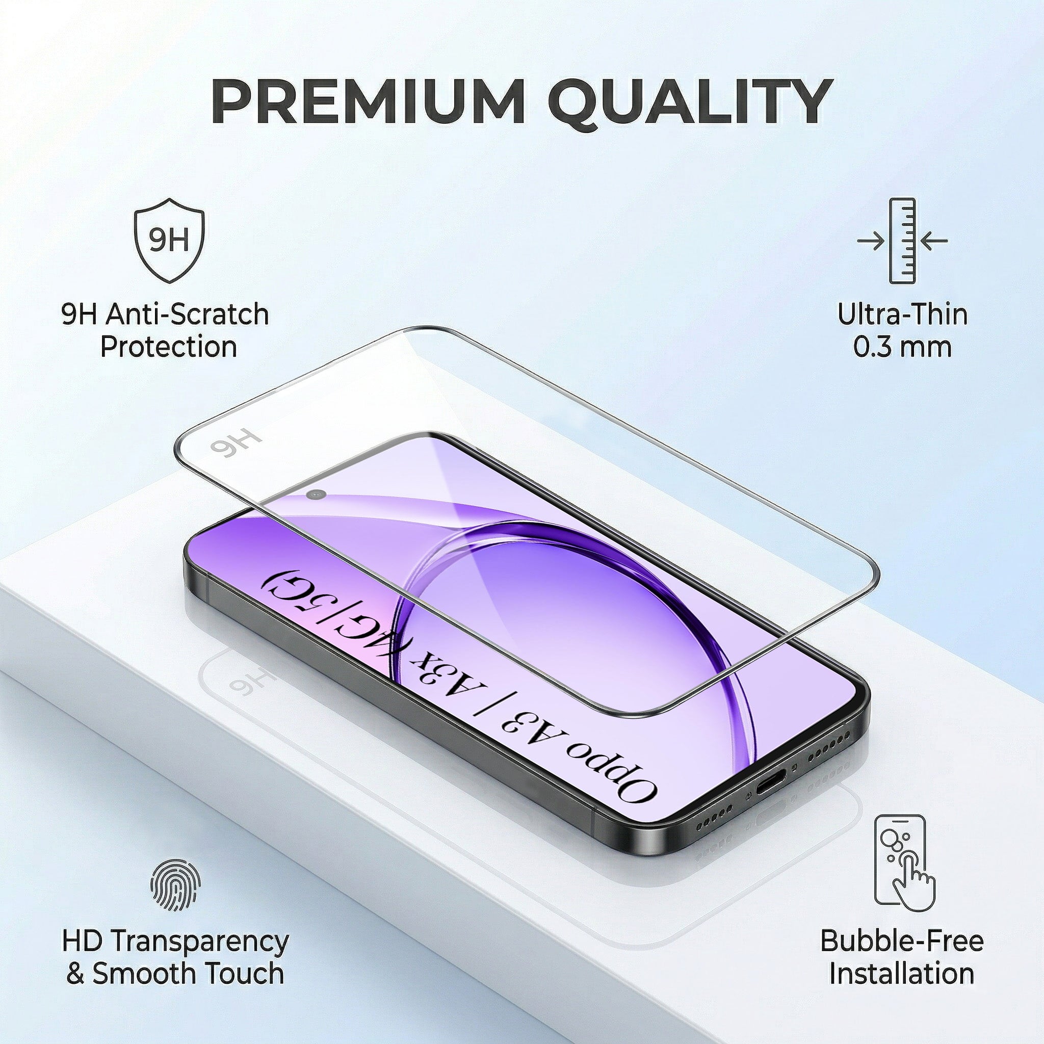 For Oppo A3X (4G/5G) | Oppo A3 5G Combo with Back Cover and 9H Tempered Glass (Textured Grip Design | Micro-Fiber Cloth Inside | Oleophobic Coating Screen Glass)