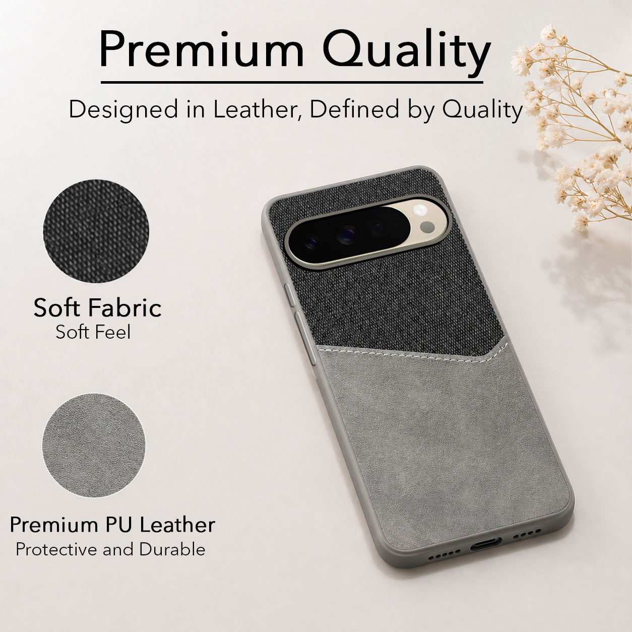 For Google Pixel 10 Pro Back Cover Case (Dual PU Leather Stitch | Professional Minimalist | Soft and Flexible)