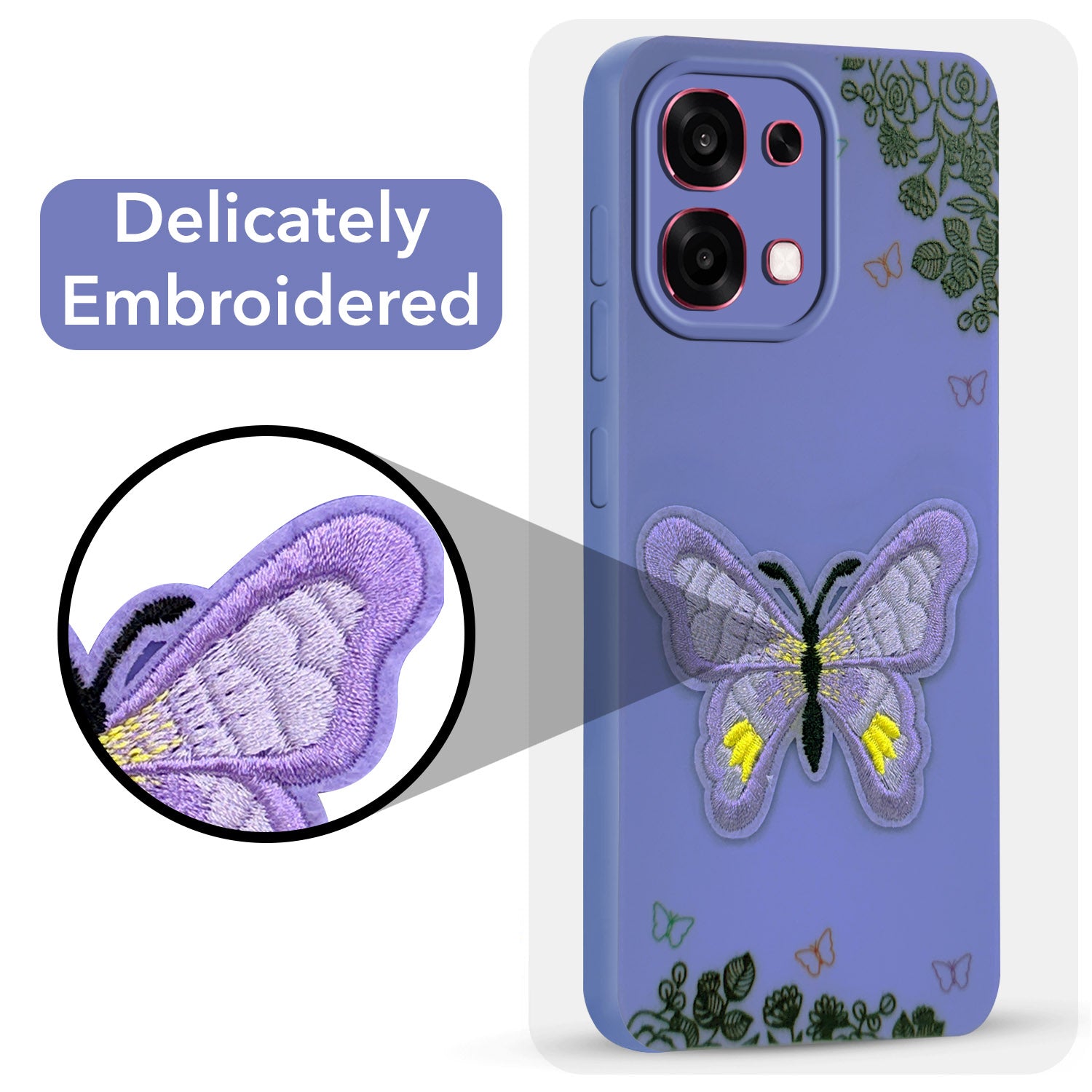 For Oppo F31 5G | Oppo F33 5G Back Cover Case (Soft Butterfly Embroidery | Women Teen Girls | Camera Protection| Matte Silicone)