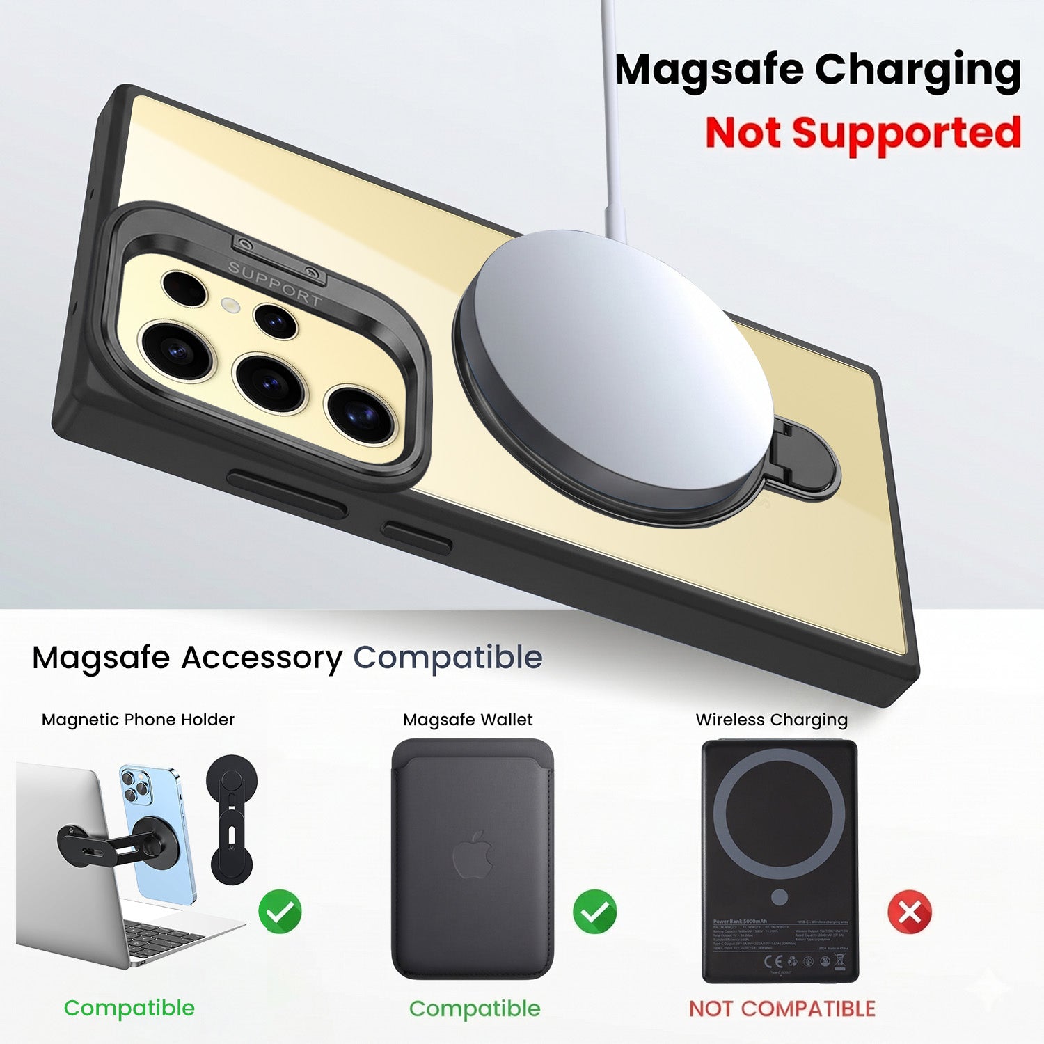 For Samsung Galaxy S24 Ultra Back Cover Case Crystal (Lifetime Anti Yellow | Magnetic Ring Stand | Camera Lens Protection | MagSafe Compatible)