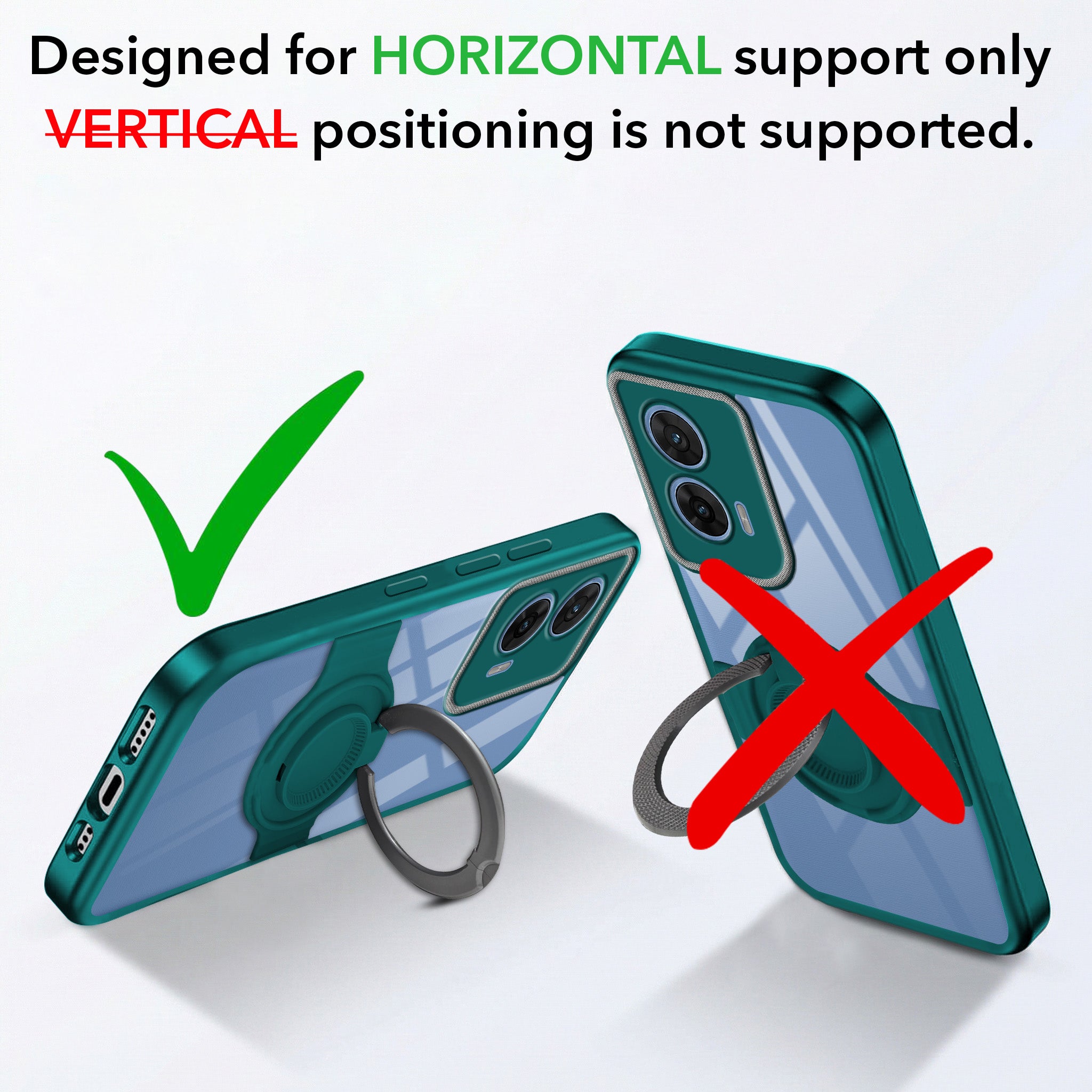 For Motorola Moto G96 Back Cover Case with stand (Built-in Ring Holder Kickstand | Lifetime Anti Yellow | Camera Protection)