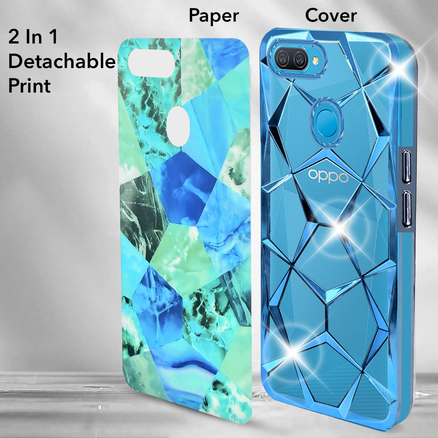 For Oppo A12 Back Cover Case (Dual Design Glitter Sparkle and Detachable Diamond Print Case | Soft and Flexible)