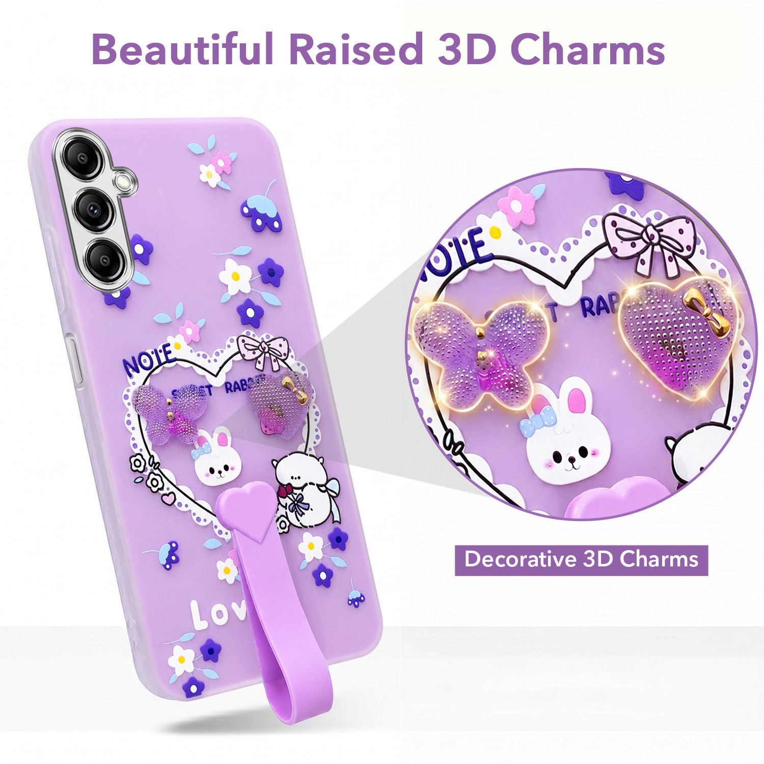 For Samsung Galaxy A14 4G | 5G Back Cover Case (3D Cute Heart Strap Holder | Camera Protection | Designer Girls Print)