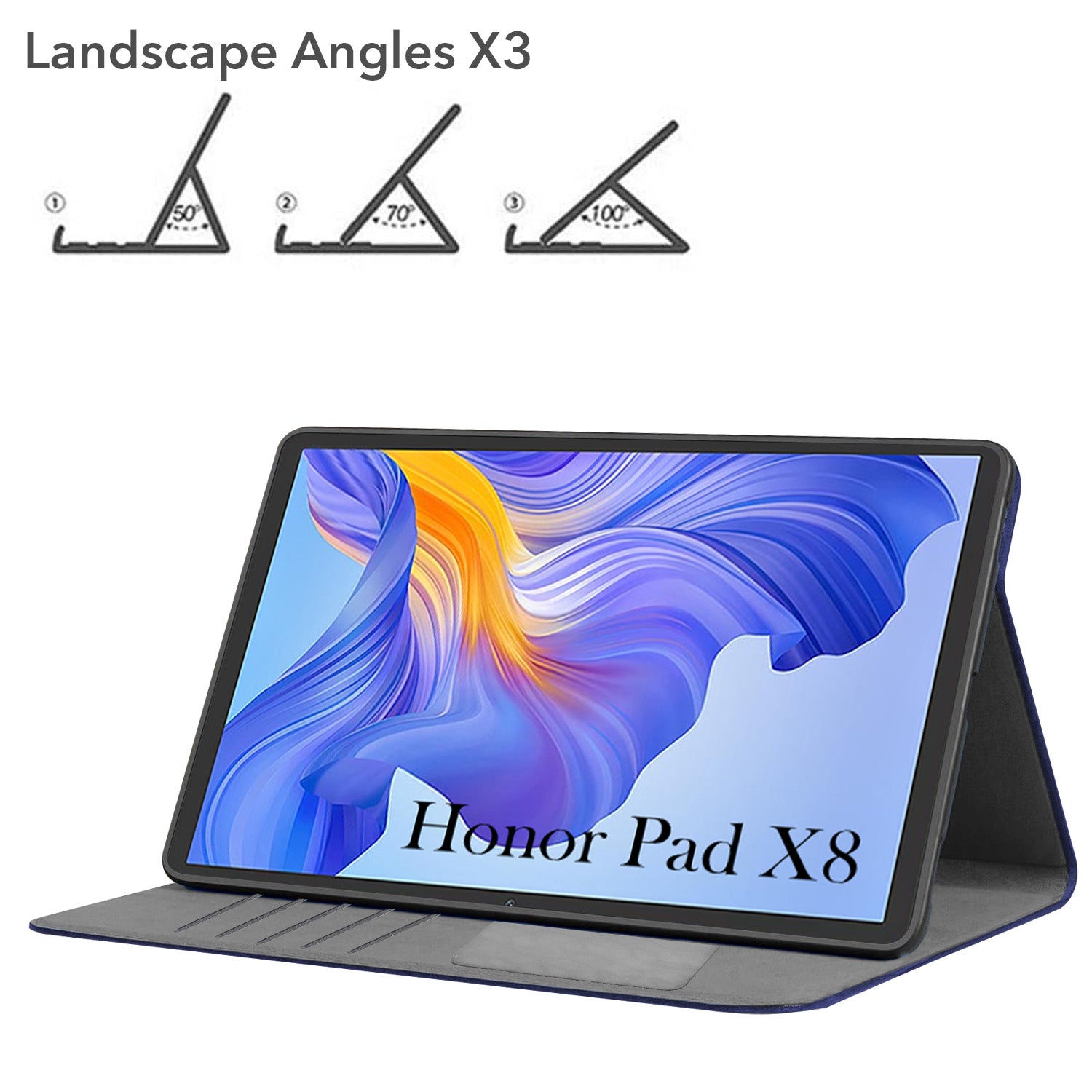 For Flip Cover Folio Case Honor Pad X8 10 Inch AGM3-W09HN (PU Matte Leather | Multi-Angle Smart Stand | Card Storage Slots | Silicone Back Pouch)