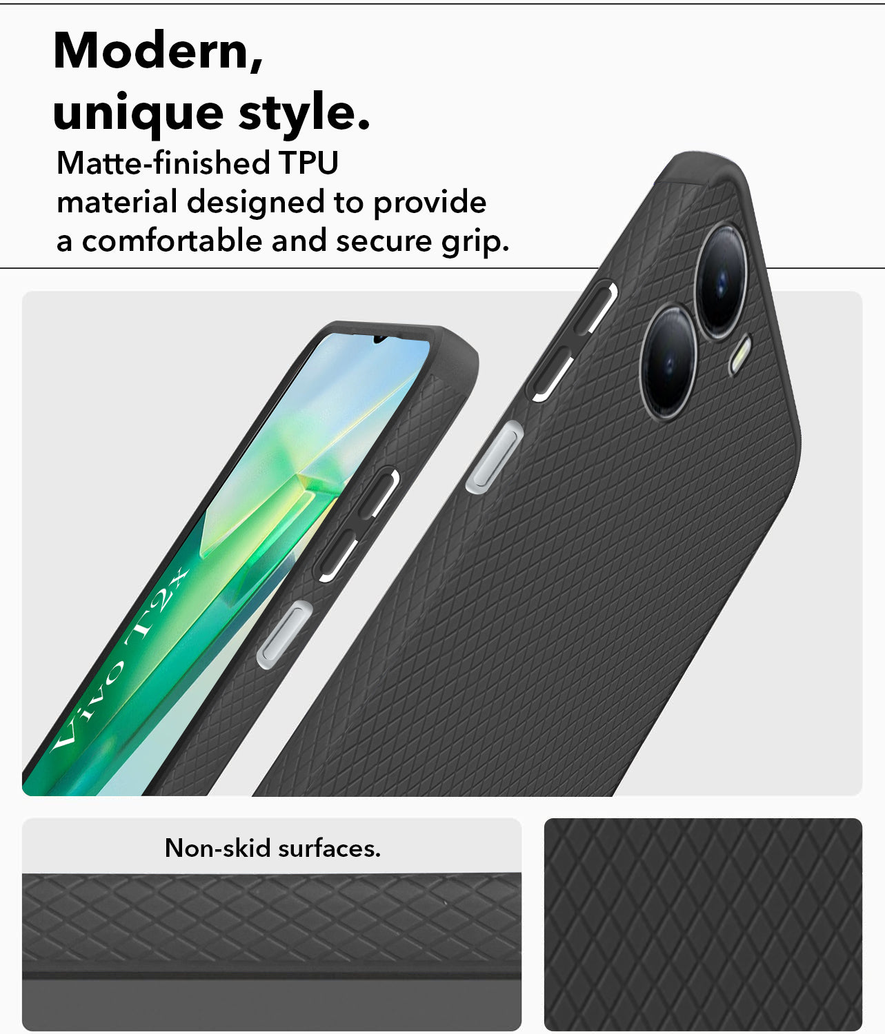 For Vivo T2x Back Cover Case (Liquid Silicone | Side Grip | Camera Protection)
