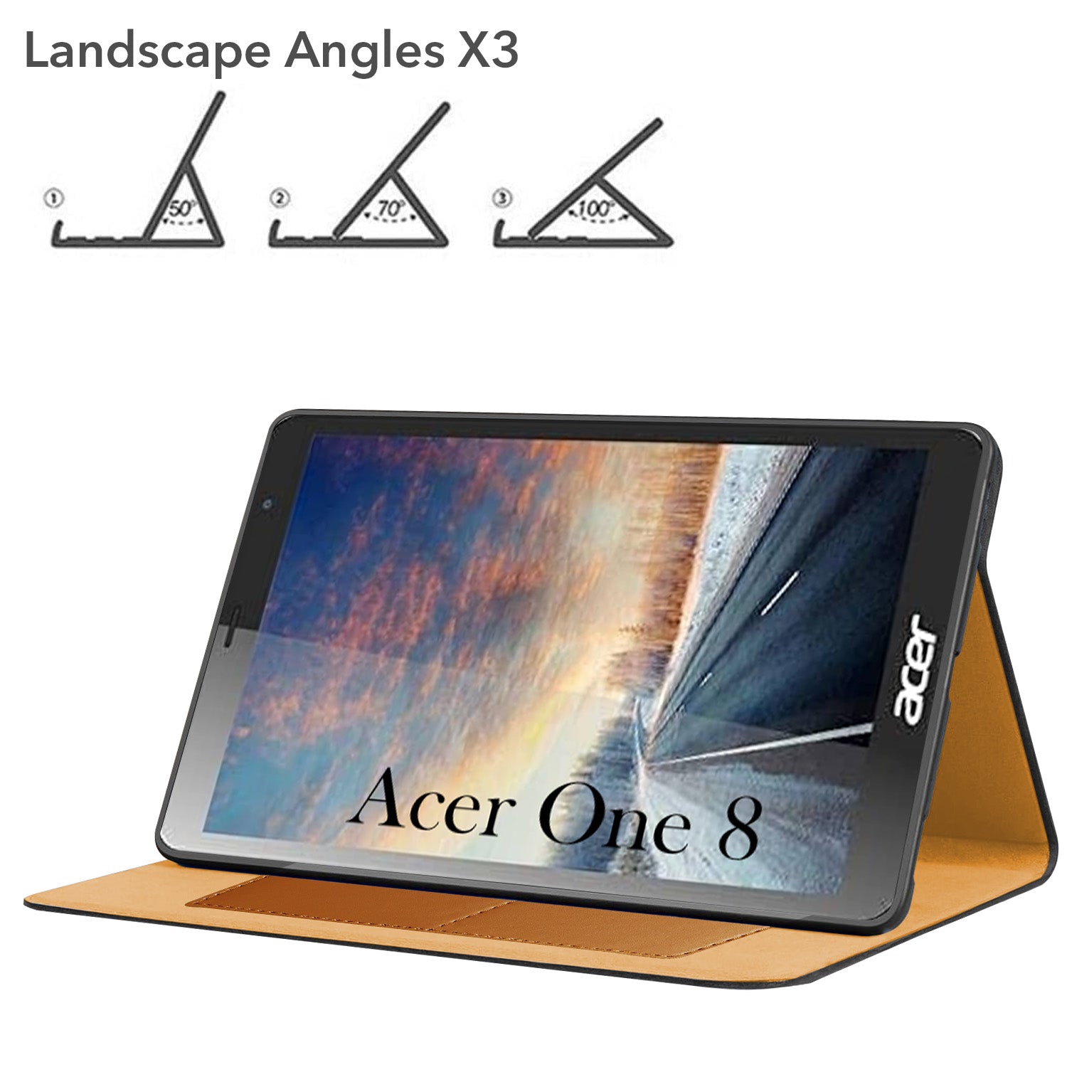 For Acer One 8 8 Inch Flip Cover Folio Cover (PU Matte Leather | Multi-Angle Smart Stand | Card Storage Slots | Silicone Back Pouch)