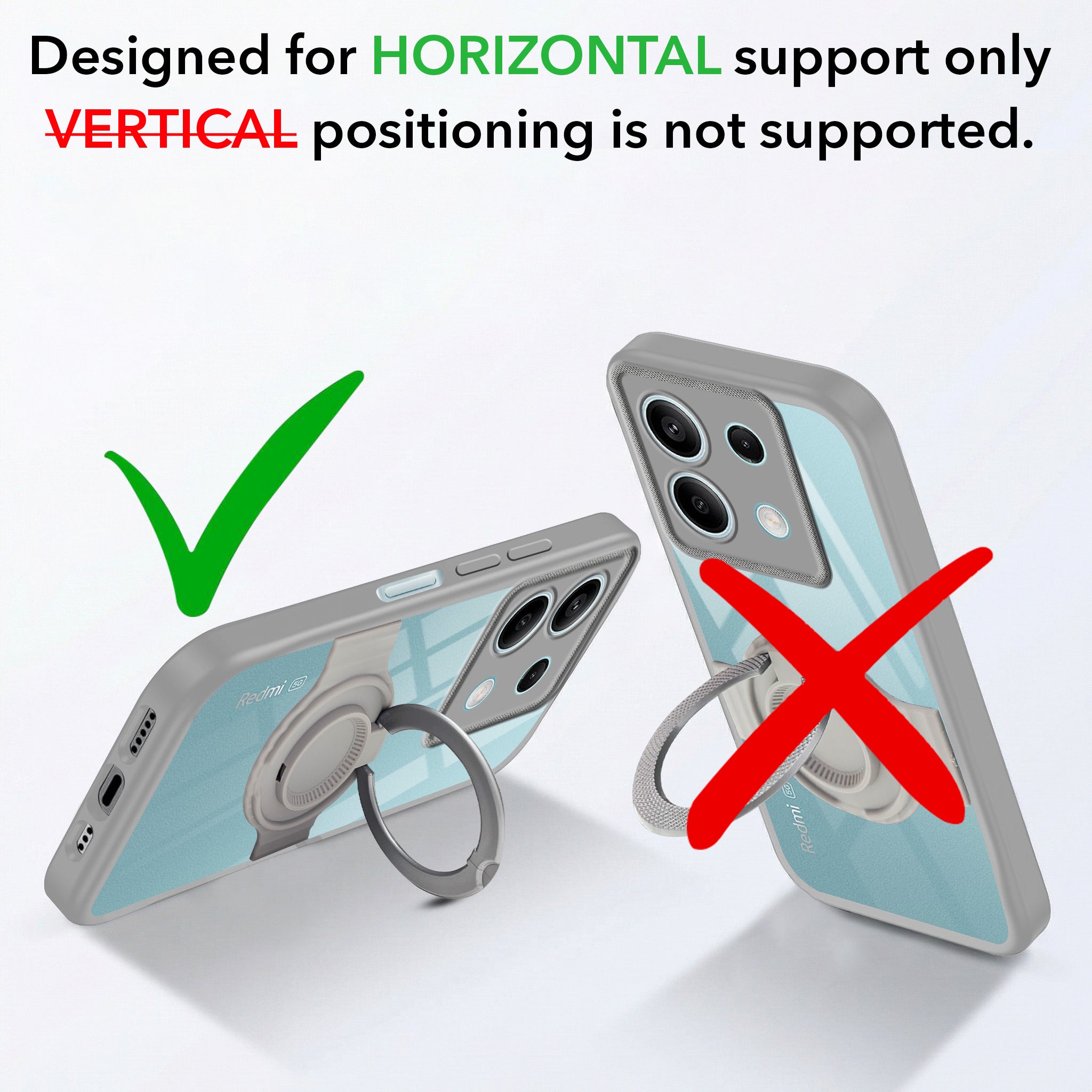 For Xiaomi Redmi Note 13 5G Back Cover Case with stand (Built-in Ring Holder Kickstand | Lifetime Anti Yellow | Camera Protection)