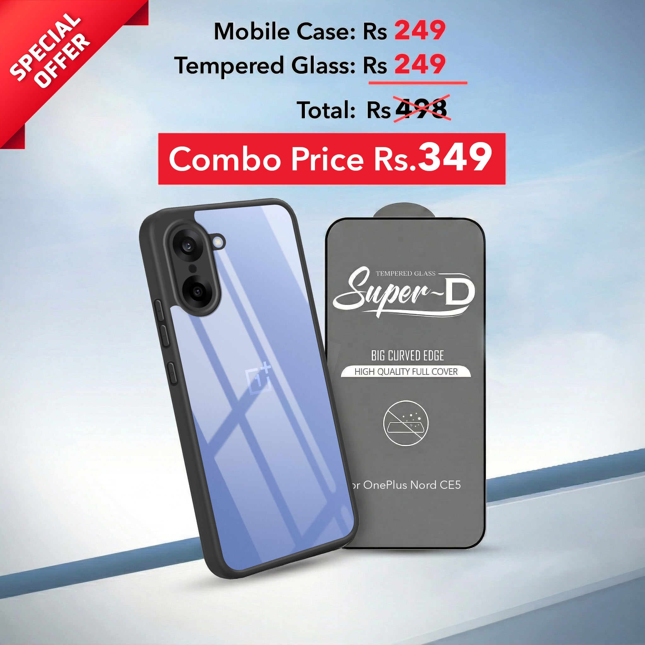 For Oneplus Nord CE 5 Combo with Back Cover and 9H Tempered Glass (Lifetime Anti-Yellow | Crystal Clear Shockproof | Oleophobic Coating Screen Glass)
