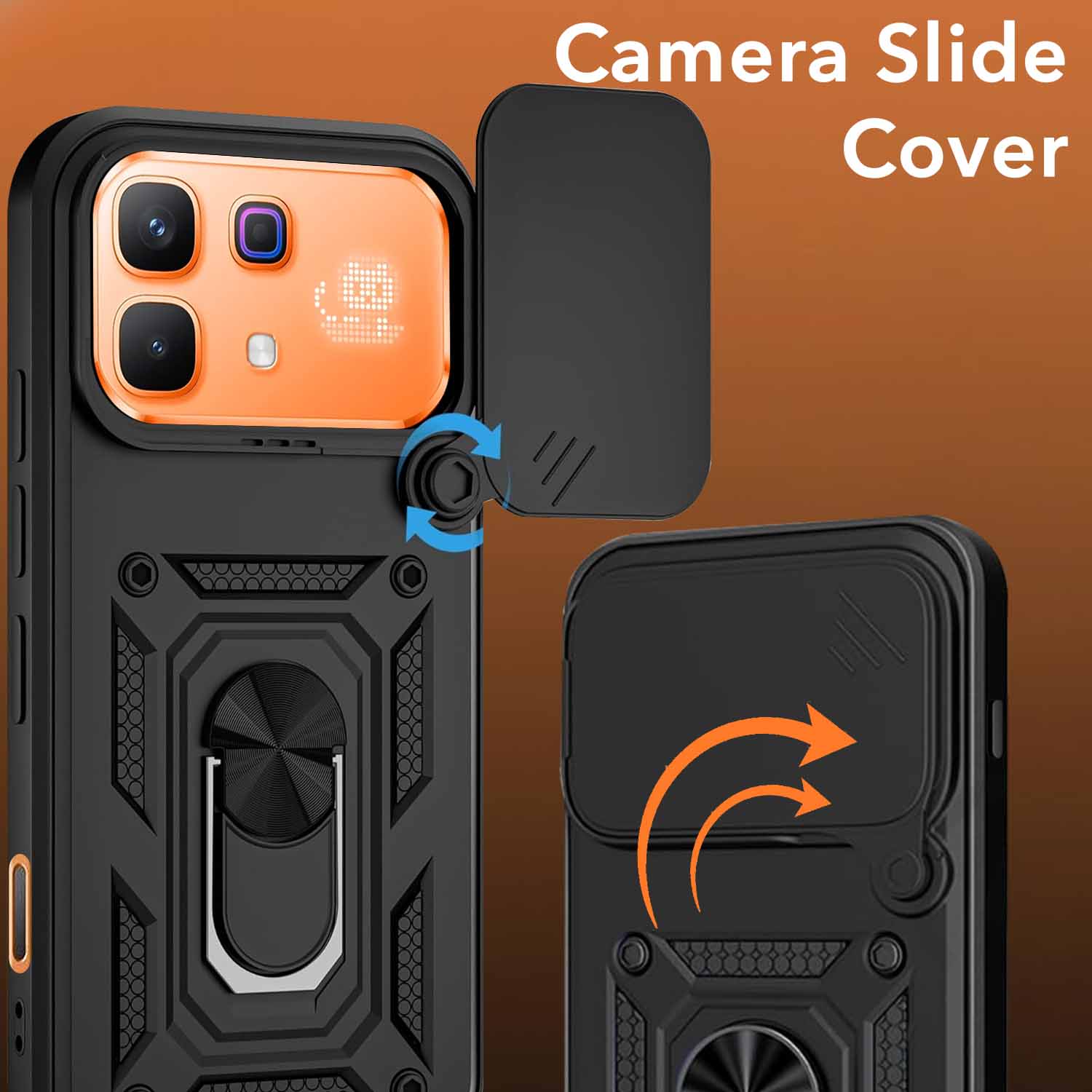 For Infinix Note 60 Pro 5G Back Cover Case Hybrid Armor (Sliding Shutter Camera Protection | Polycarbonate |Ring Holder Kickstand)