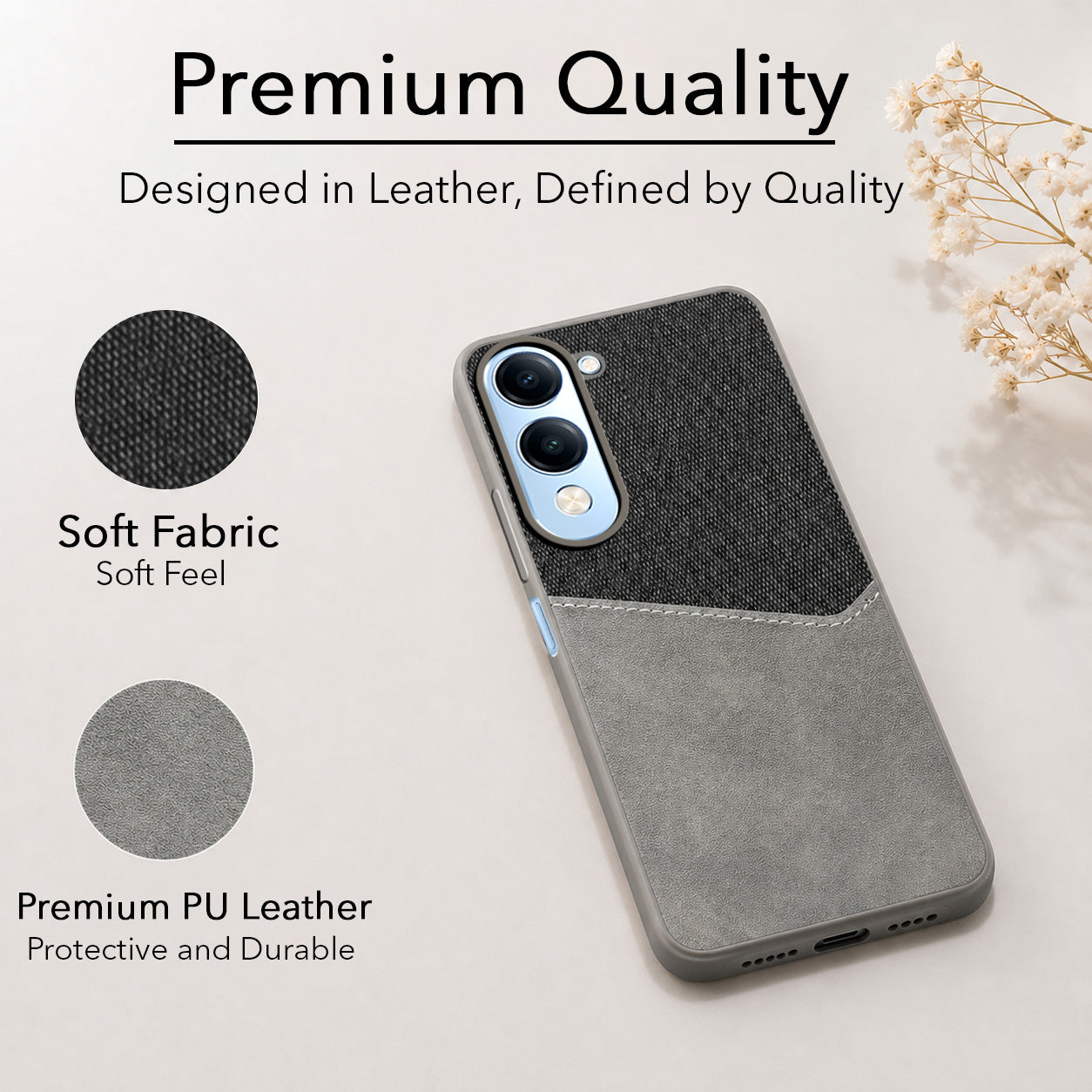 For Vivo iQOO Z10 Lite Back Cover Case (Dual PU Leather Stitch | Professional Minimalist | Soft and Flexible)