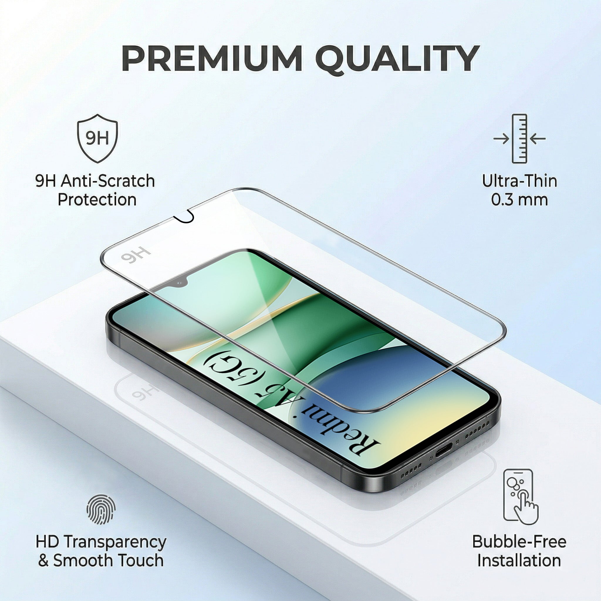 For Redmi A5 4G Combo with Back Cover and 9H Tempered Glass (Lifetime Anti-Yellow | Sleek Hard Crystal | Oleophobic Coating Screen Glass)