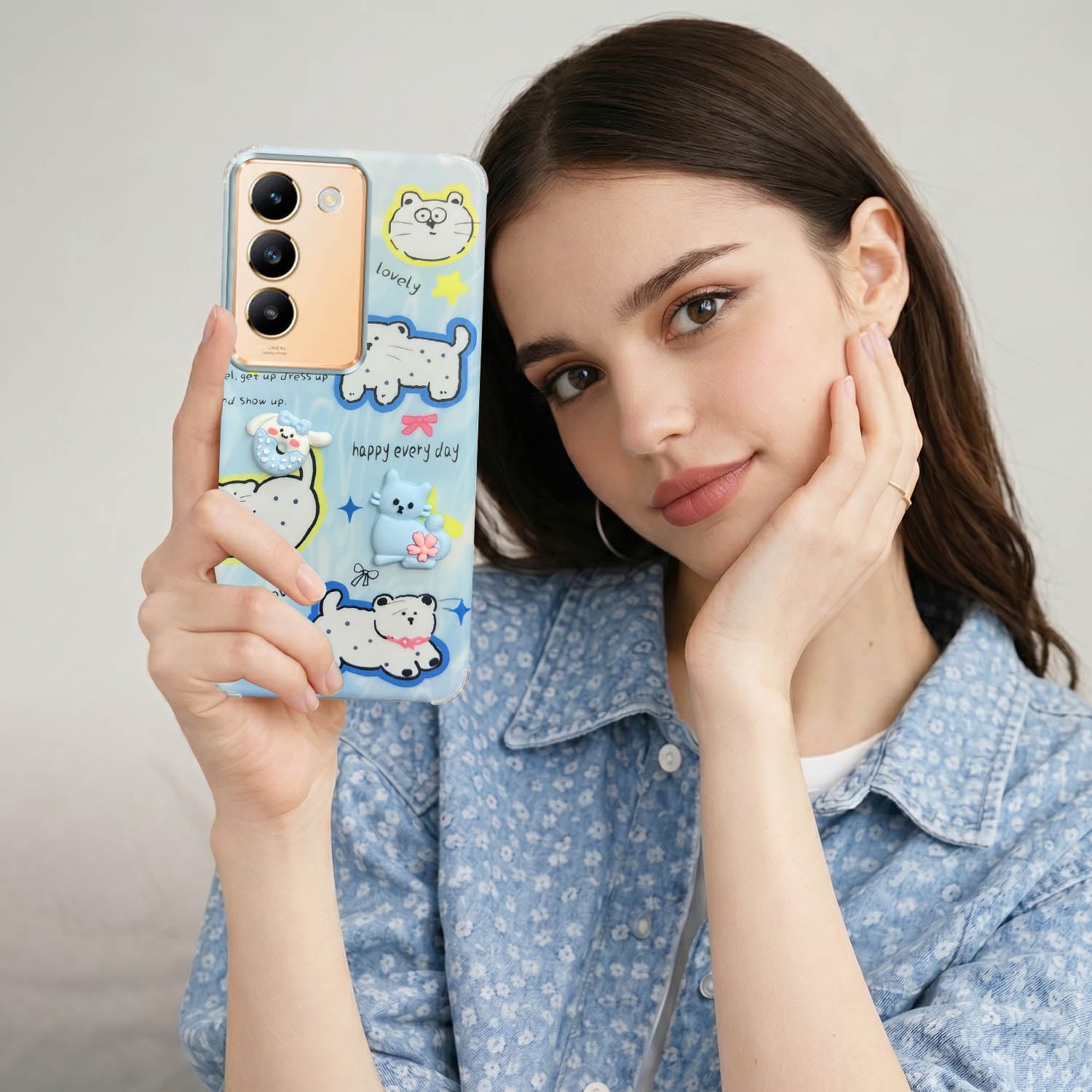 For Vivo Y200e Back Cover Case (3D Cute Cartoons | Hard Back Side Soft | Matte Premium Finish | HD Printing)