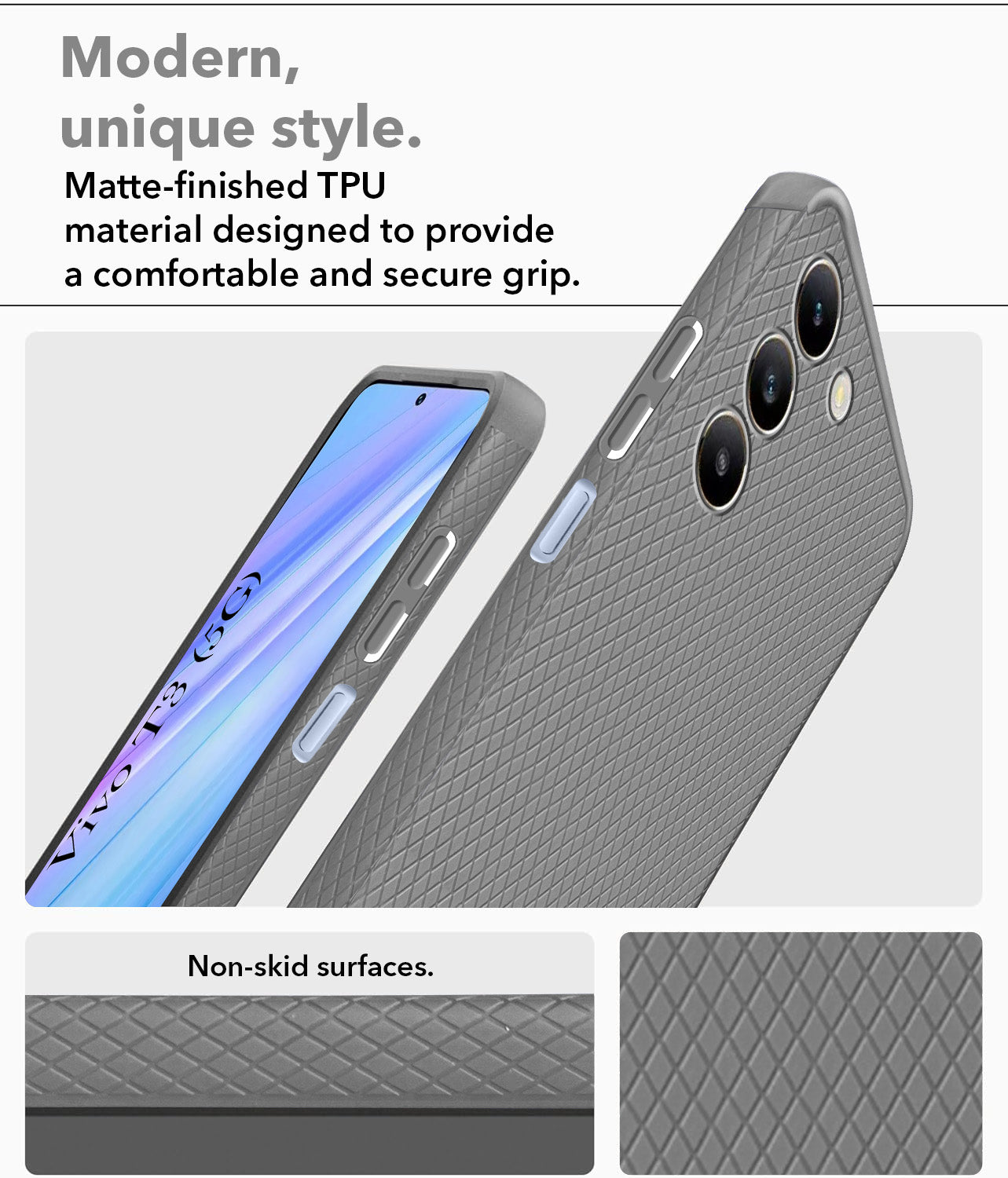 For Vivo T3 5G  Back Cover Case (Liquid Silicone | Side Grip | Camera Protection)