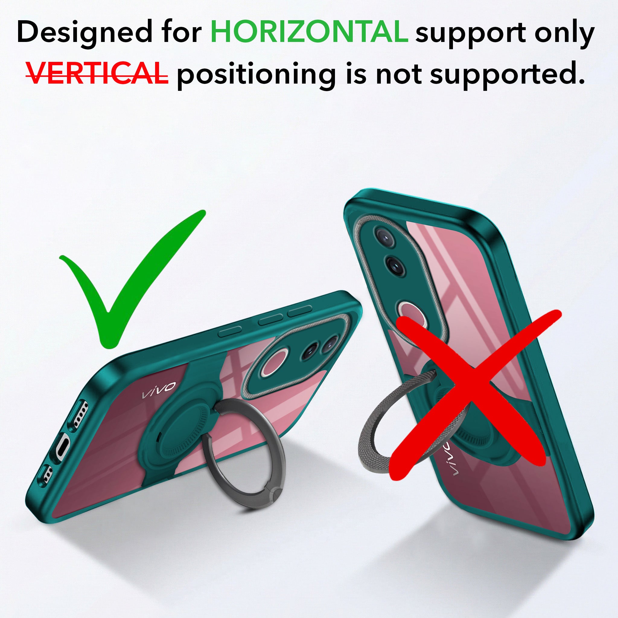 For Vivo V50 | Vivo V50e Back Cover Case with stand (Built-in Ring Holder Kickstand | Lifetime Anti Yellow | Camera Protection)