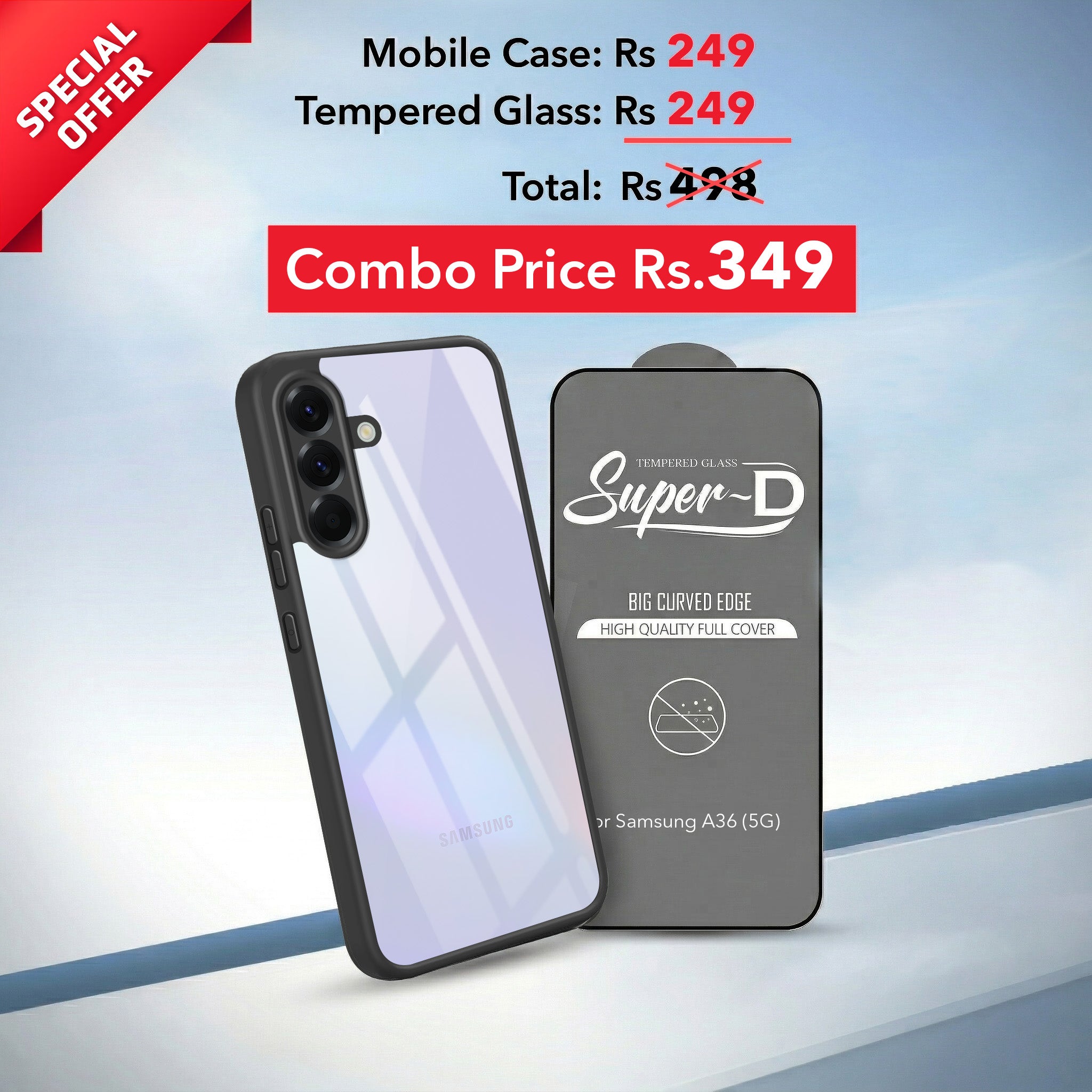 For Samsung Galaxy A36 5G Combo with Back Cover and 9H Tempered Glass (Lifetime Anti-Yellow | Crystal Clear Shockproof | Oleophobic Coating Screen Glass)