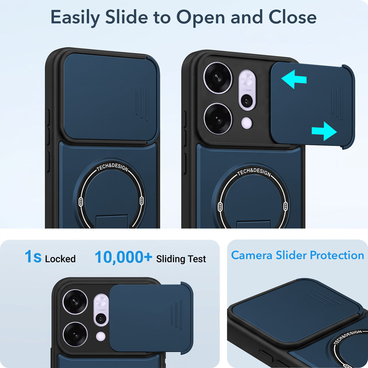 For Oppo Reno14 5G | Oppo Reno 14 5G Back Case Cover Metallic (Hybrid Armor Kickstand | Sliding Shutter Camera Protection | MagSafe Compatible)
