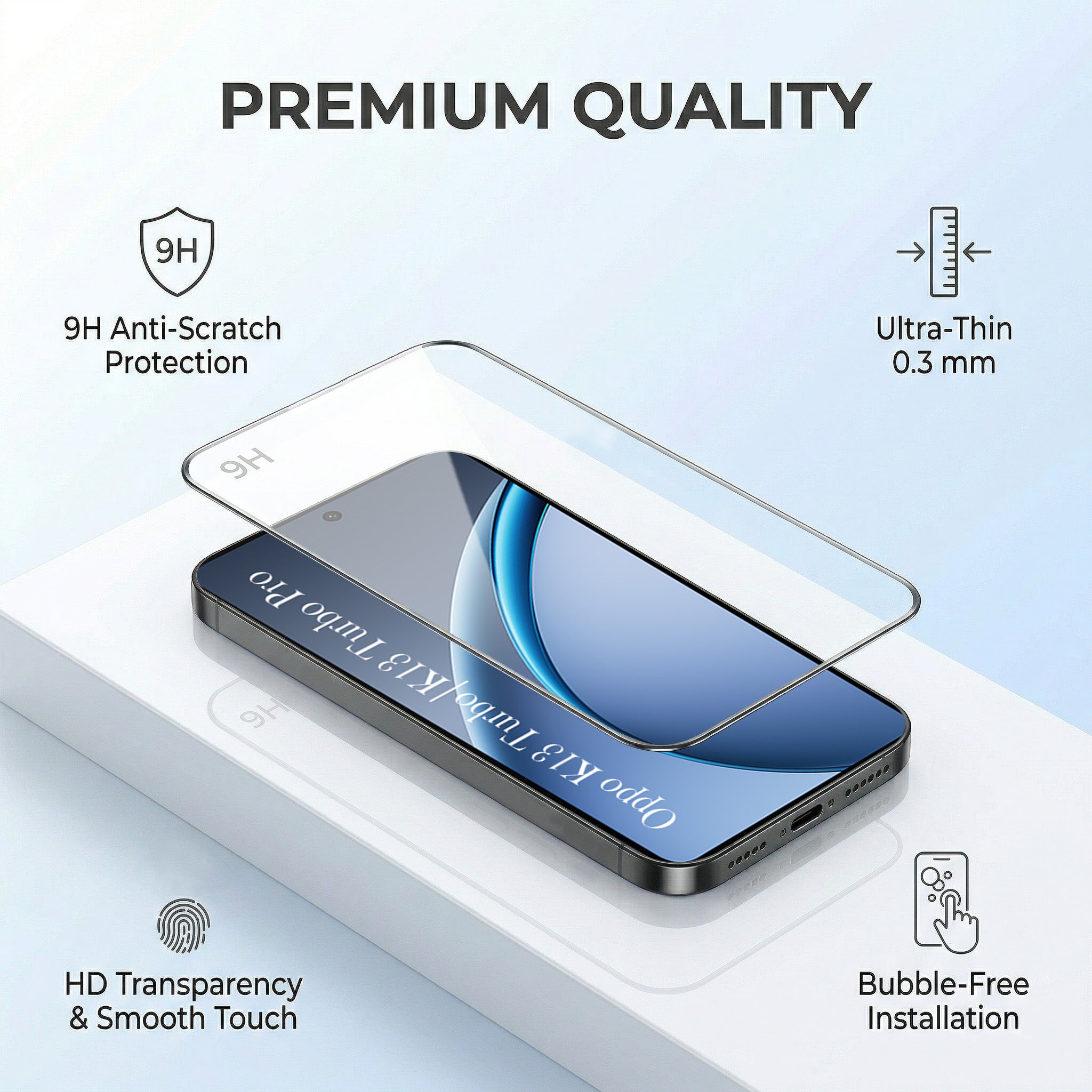 For Oppo K13 Turbo | Oppo K13 Turbo Pro Combo with Back Cover and 9H Tempered Glass (Lifetime Anti-Yellow | Sleek Hard Crystal | Oleophobic Coating Screen Glass)