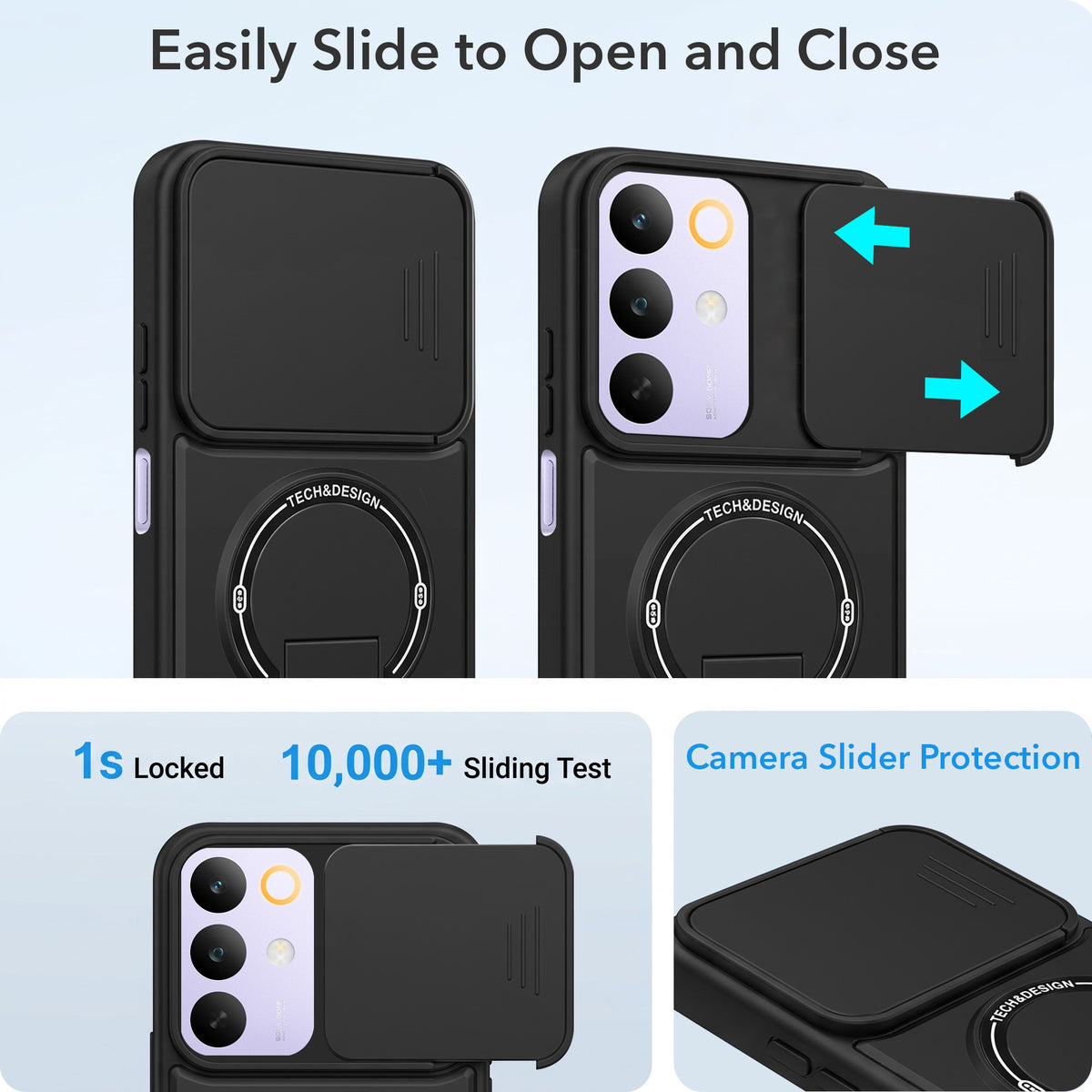 For Realme C85 5G | Realme Narzo 90x Back Case Cover Metallic (Hybrid Armor Kickstand | Sliding Shutter Camera Protection | MagSafe Compatible)