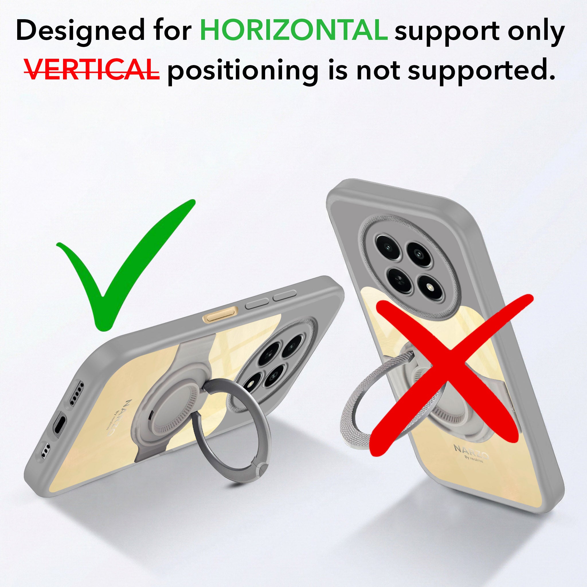 For Realme Narzo N65 5G Back Cover Case with stand (Built-in Ring Holder Kickstand | Lifetime Anti Yellow | Camera Protection)