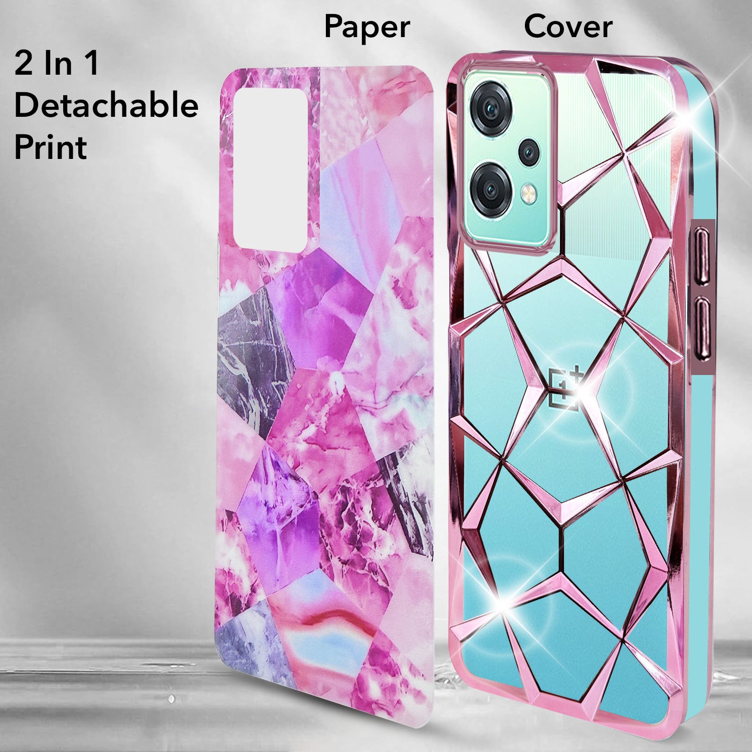 For OnePlus Nord CE 2 Lite Back Cover Case ( Dual Design Glitter Sparkle and Detachable Diamond Print Case | Soft and Flexible)