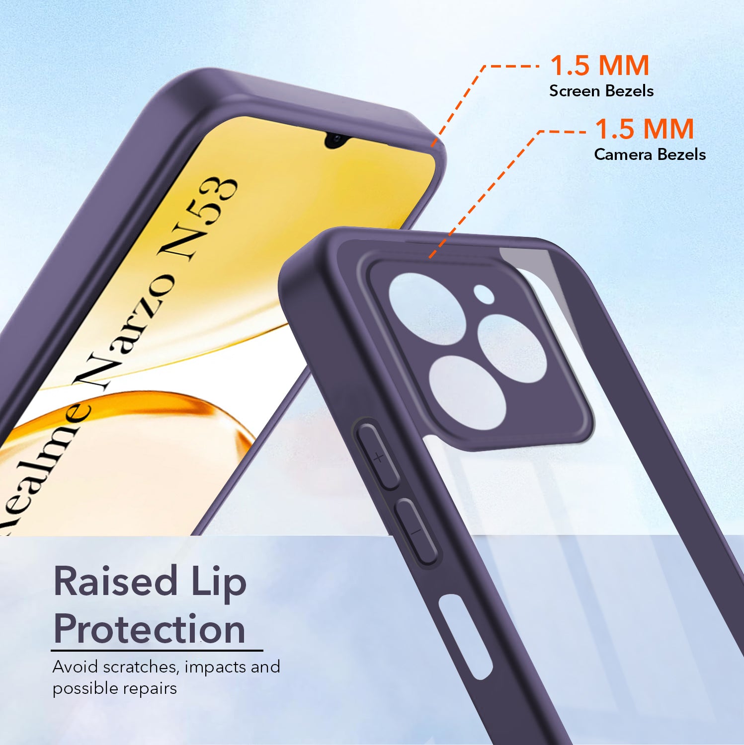 For Realme Narzo N53 Back Cover Case Ultra-Hybrid (Lifetime Anti Yellow | Anti Scratch | Crystal Clear Shockproof)