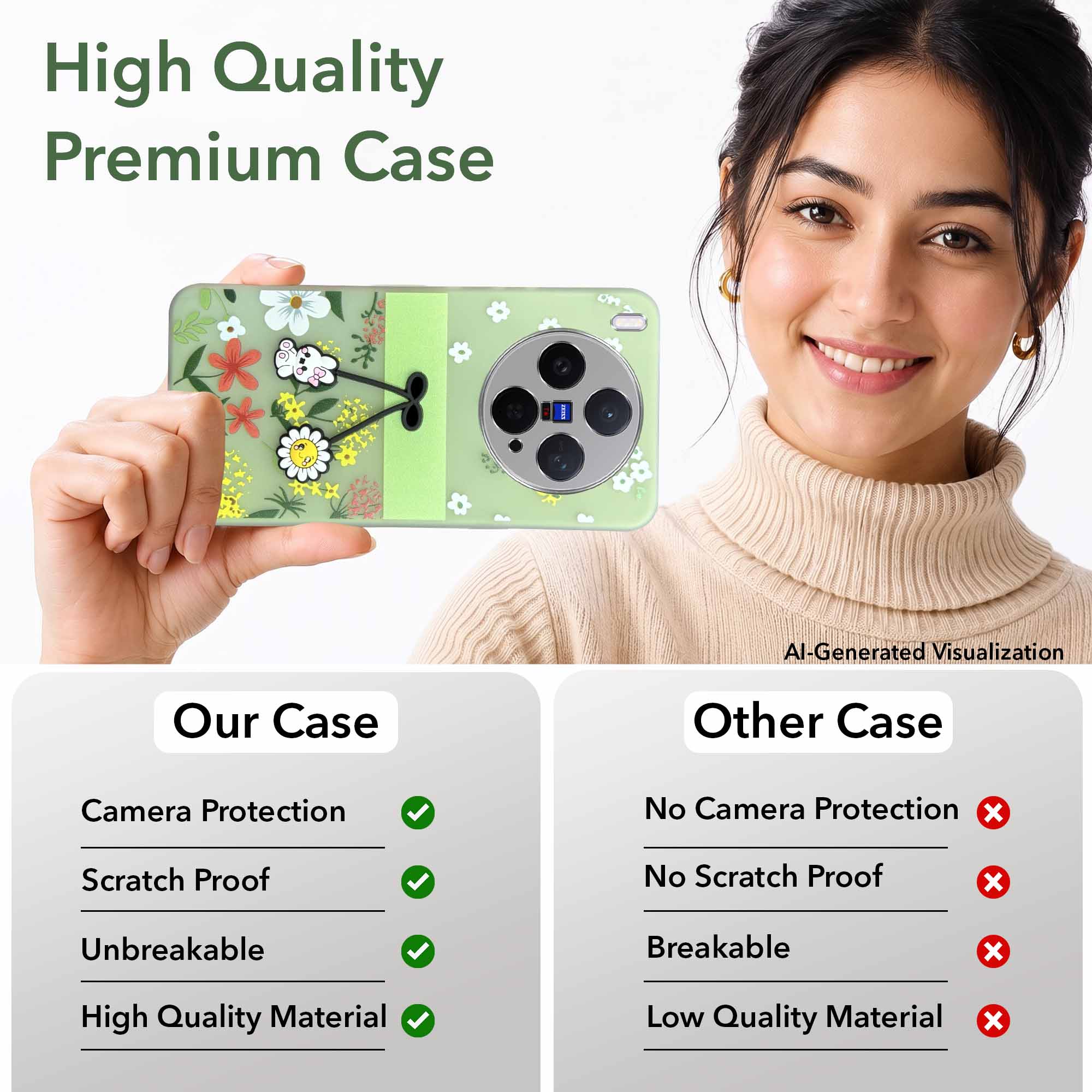 For Vivo X300 5G Back Cover Case (3D Cute Cartoons | Hard Back Side Soft | Matte Premium Finish | HD Printing)