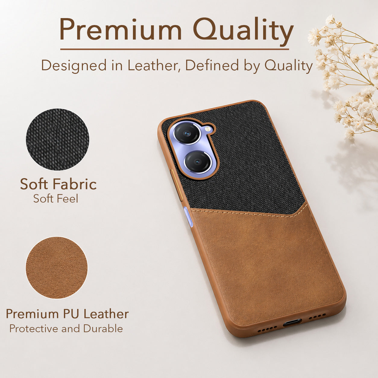 For Vivo T3 Lite 5G | Vivo Y28s 5G Back Cover Case (Dual PU Leather Stitch | Professional Minimalist | Soft and Flexible)