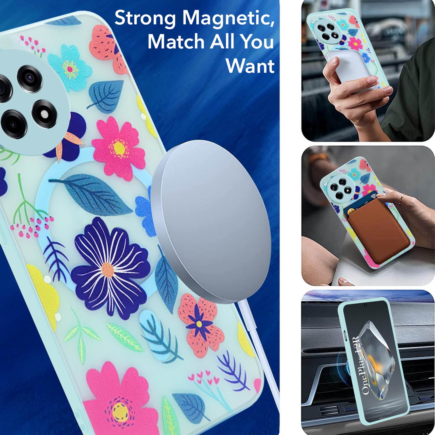 For OnePlus 12R 5G Back Cover Case (Cute Floral Design | Flower Print for Girls | MagSafe Compatible Wireless Charging)