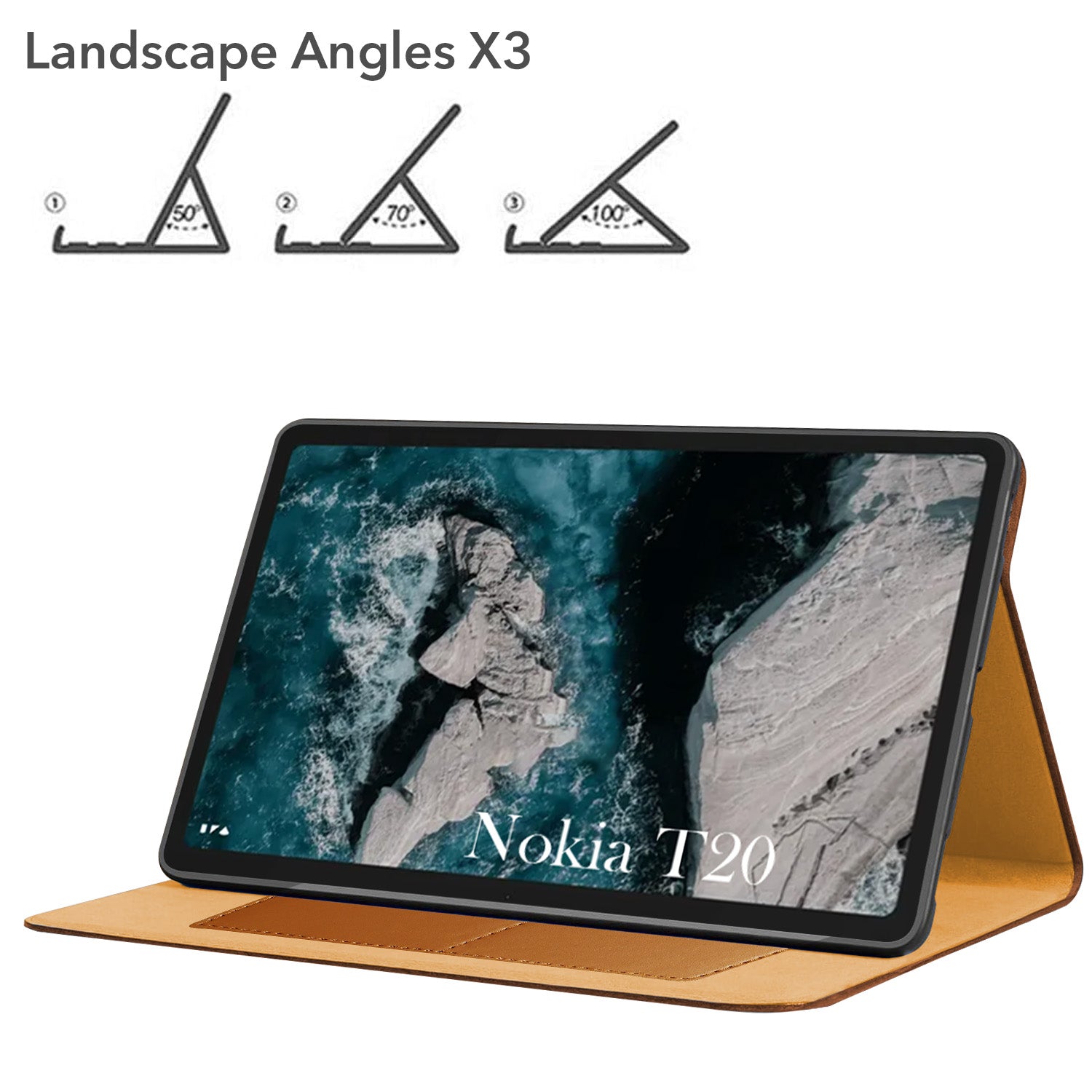 For Nokia T20 10.36 Inch TA-1397/1394/1392 Flip Cover Folio Cover (PU Leather | Multi-Angle Smart Stand | Card Storage Slots | Silicone Back Pouch)