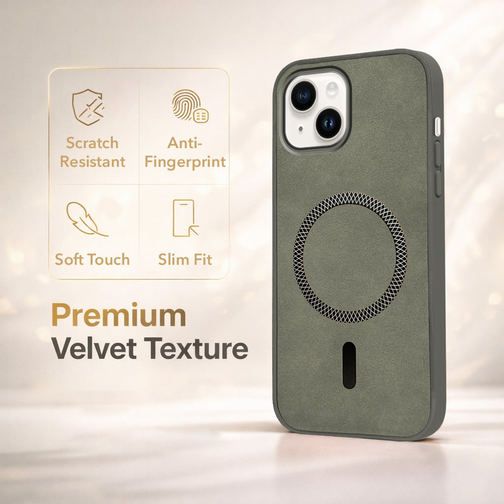 For Apple iPhone 14 Plus Back Cover Case Leather Finish (MagSafe Compatible Wireless Charging | Soft Touch | Camera Bump Protection)